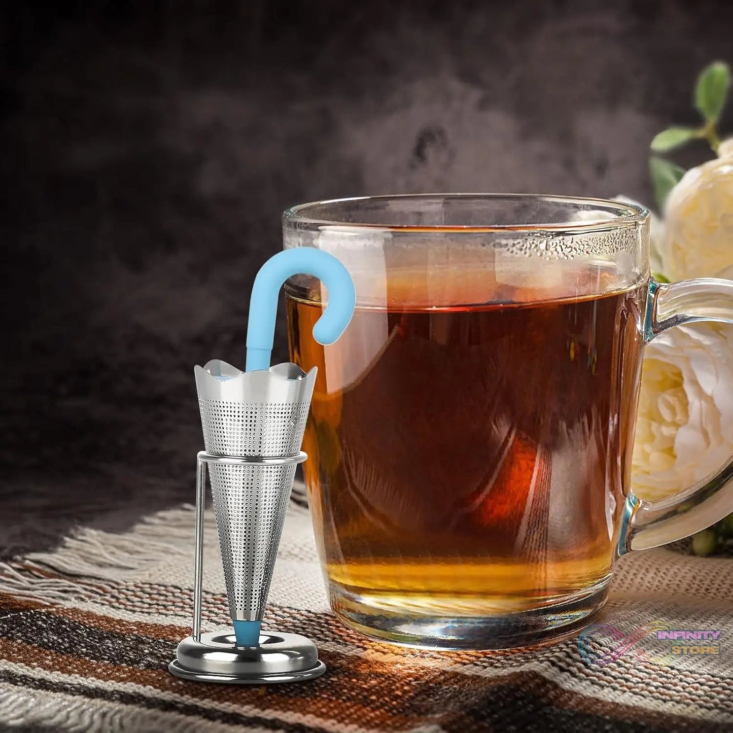 Reusable Cute Umbrella Tea Strainer With Tray / Stand (1 Pc) - infinityexculsivestore.com
