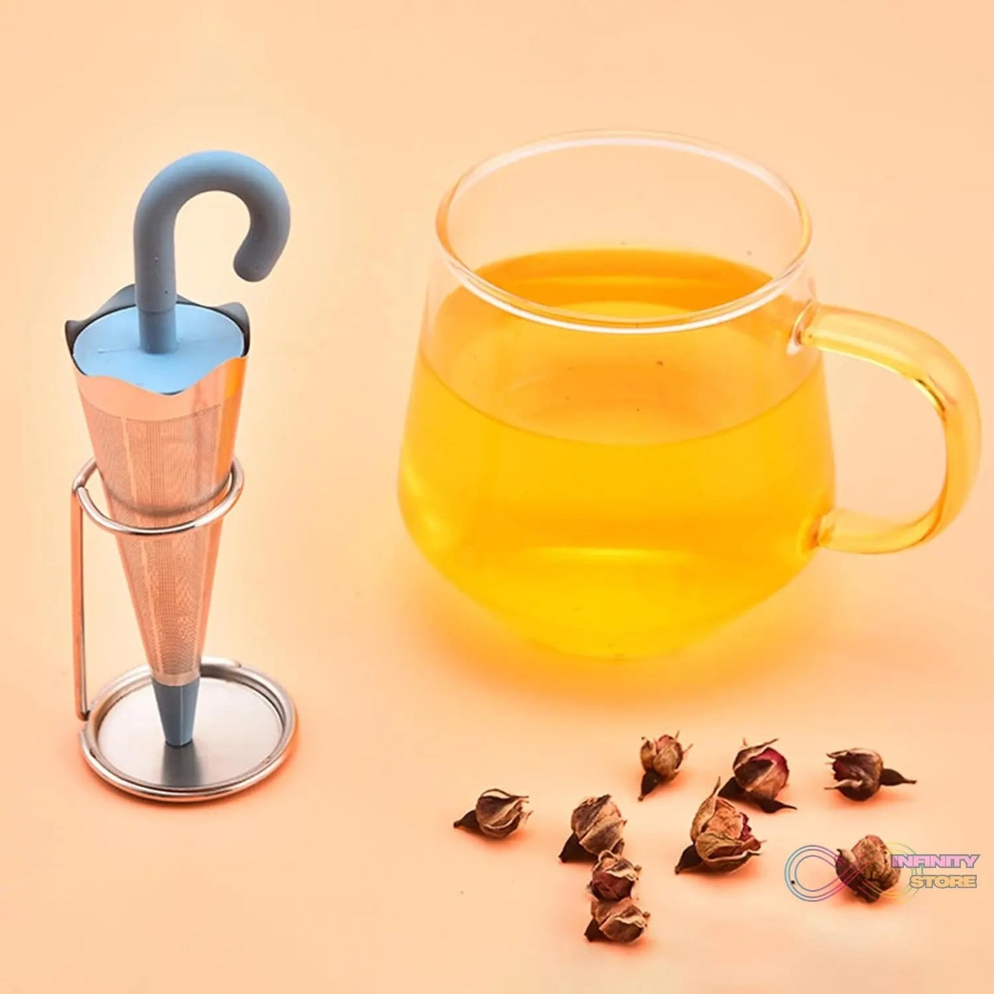 Reusable Cute Umbrella Tea Strainer With Tray / Stand (1 Pc) - infinityexculsivestore.com