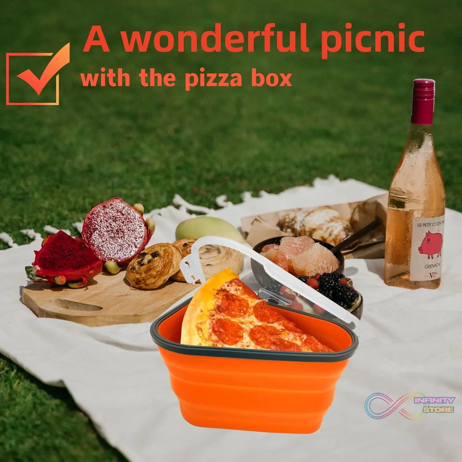 Reusable Pizza Storage Containers with 5 Microwavable Serving Trays, Silicone Container Expandable & Adjustable for Packing Pizza at home / outdoor - infinityexculsivestore.com