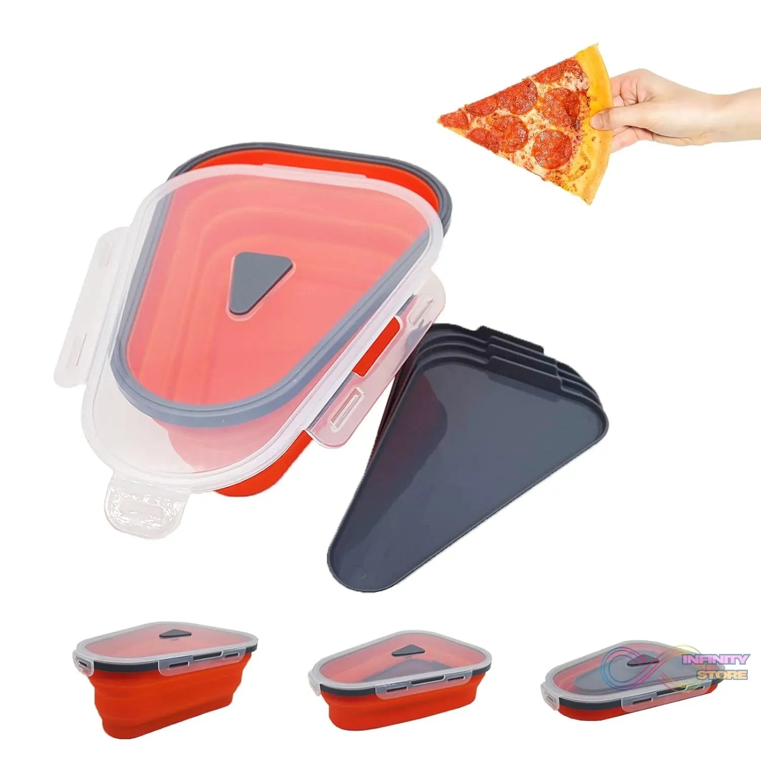 Reusable Pizza Storage Containers with 5 Microwavable Serving Trays, Silicone Container Expandable & Adjustable for Packing Pizza at home / outdoor - infinityexculsivestore.com