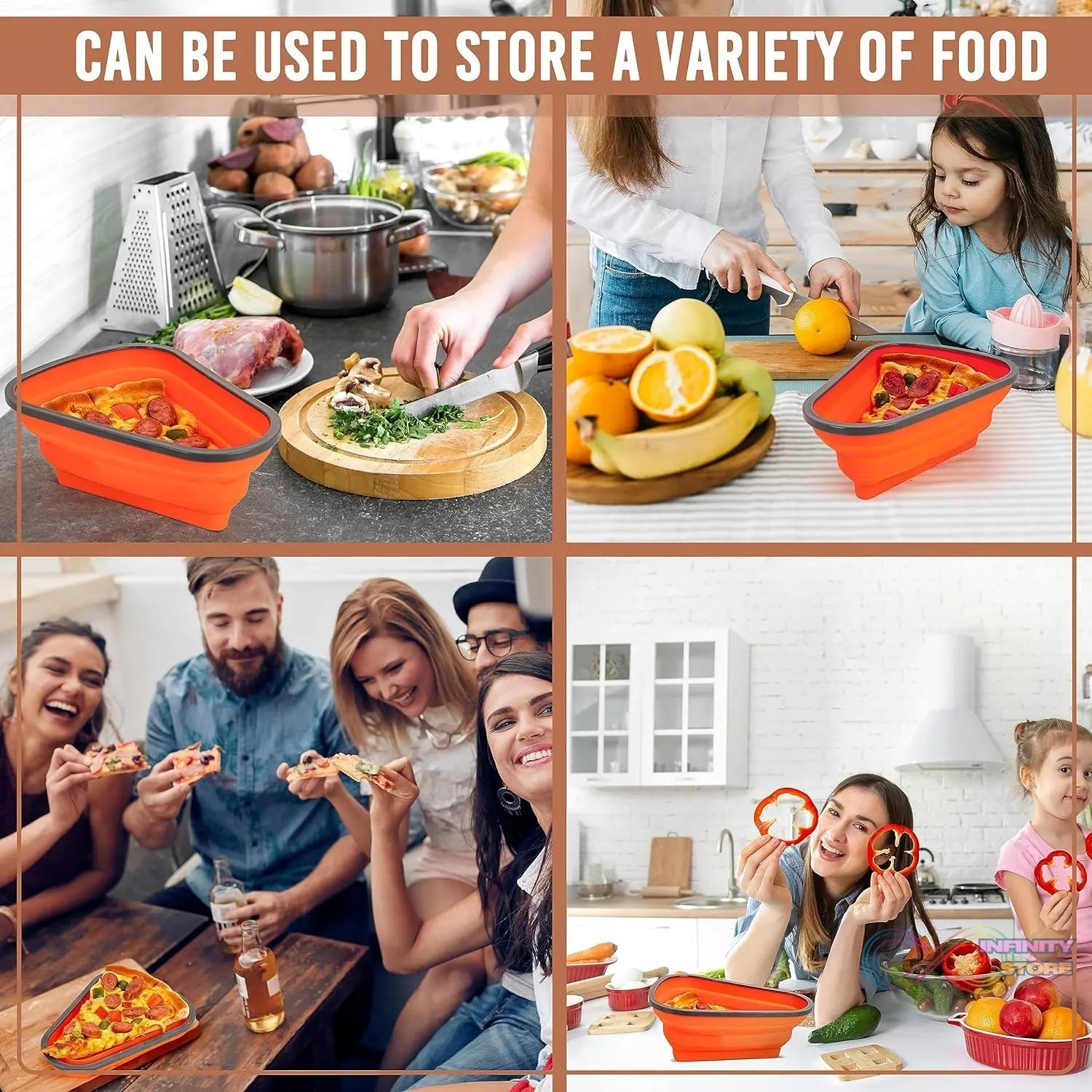 Reusable Pizza Storage Containers with 5 Microwavable Serving Trays, Silicone Container Expandable & Adjustable for Packing Pizza at home / outdoor - infinityexculsivestore.com