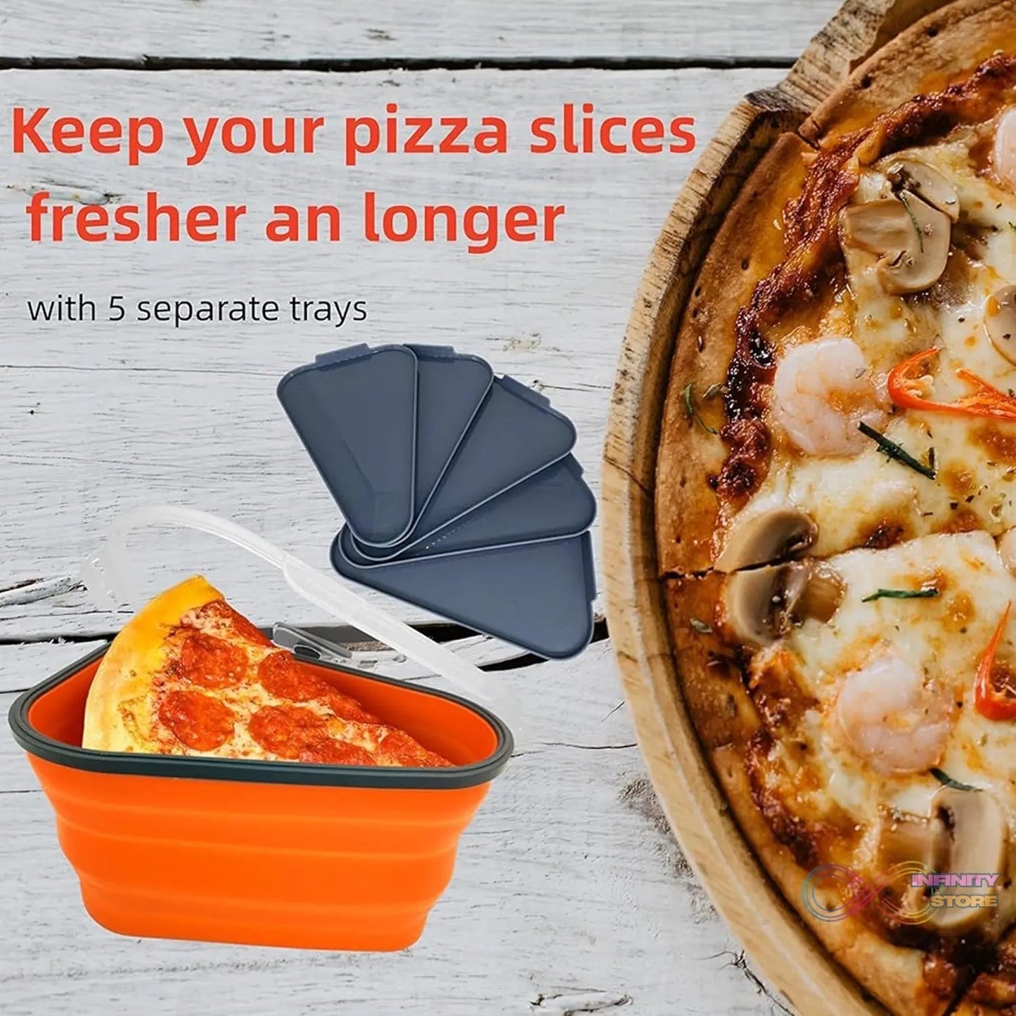 Reusable Pizza Storage Containers with 5 Microwavable Serving Trays, Silicone Container Expandable & Adjustable for Packing Pizza at home / outdoor - infinityexculsivestore.com