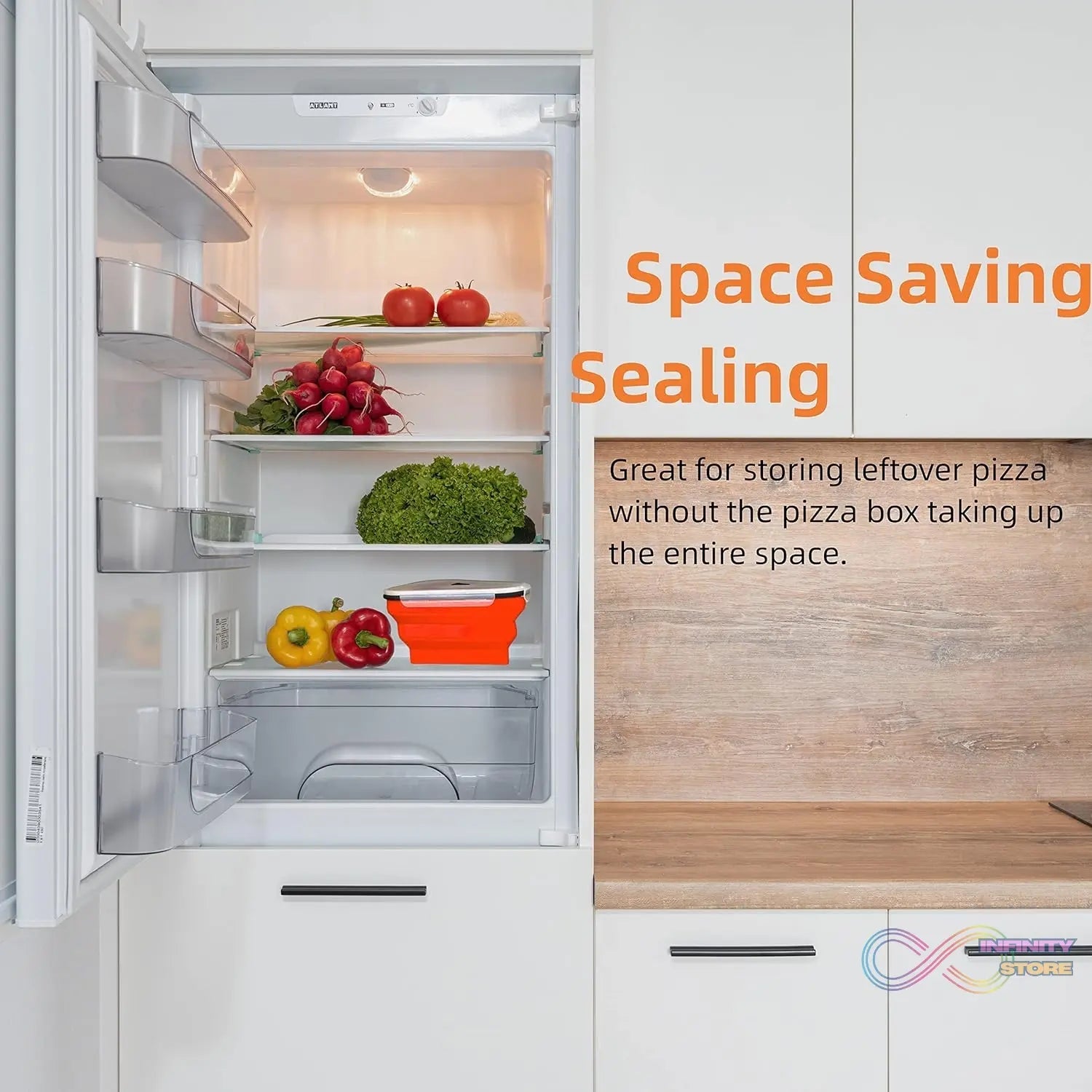 Reusable Pizza Storage Containers with 5 Microwavable Serving Trays, Silicone Container Expandable & Adjustable for Packing Pizza at home / outdoor - infinityexculsivestore.com