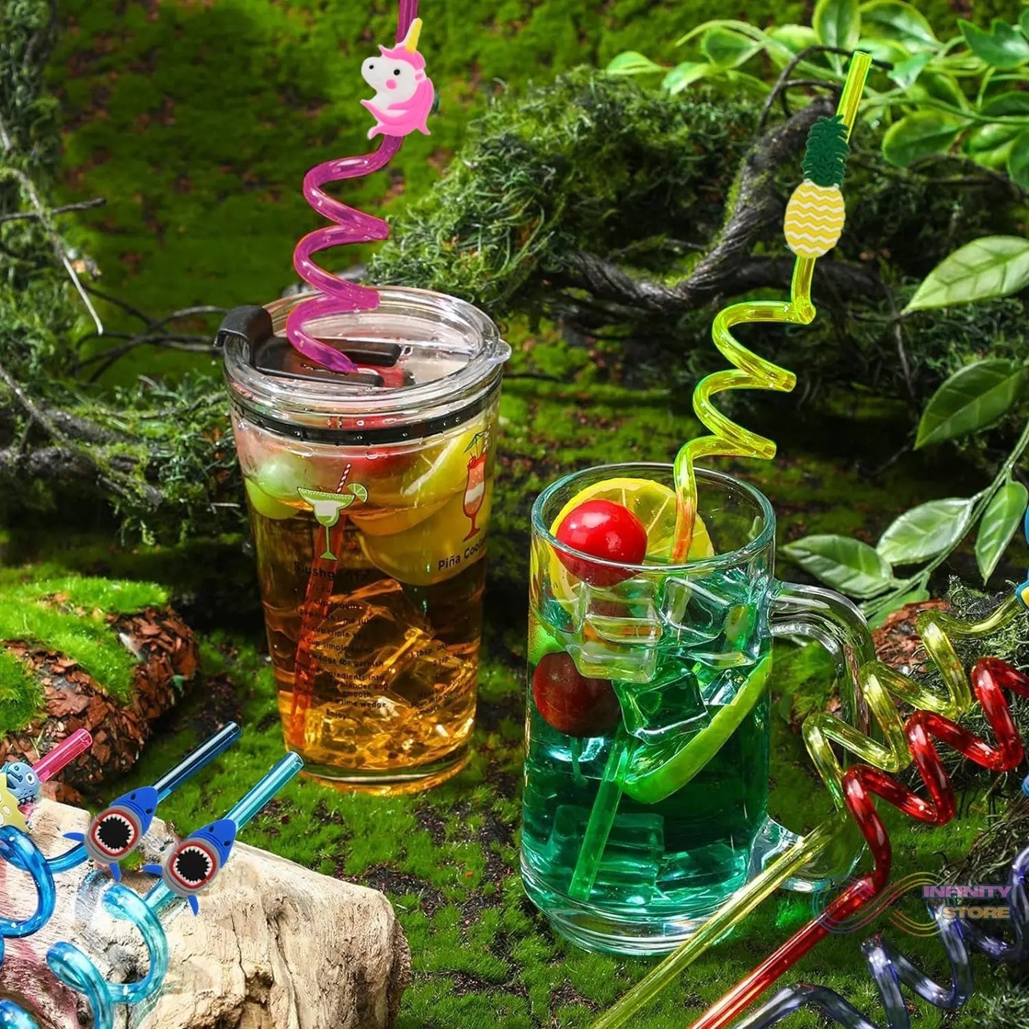 Reusable Plastic Straws (12 pcs Set / Mix Design) - infinityexculsivestore.com