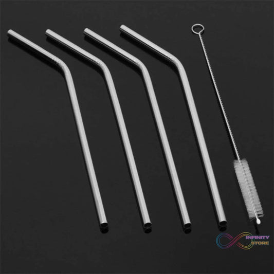 Reusable Stainless Steel Drinking Straws Bent (4 Bent Straws, 1 Brush) - infinityexculsivestore.com
