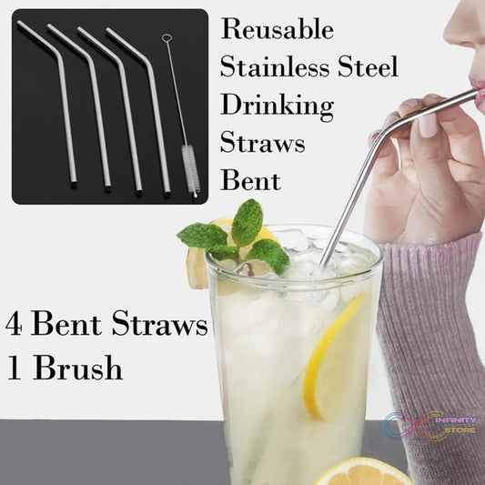Reusable Stainless Steel Drinking Straws Bent (4 Bent Straws, 1 Brush) - infinityexculsivestore.com