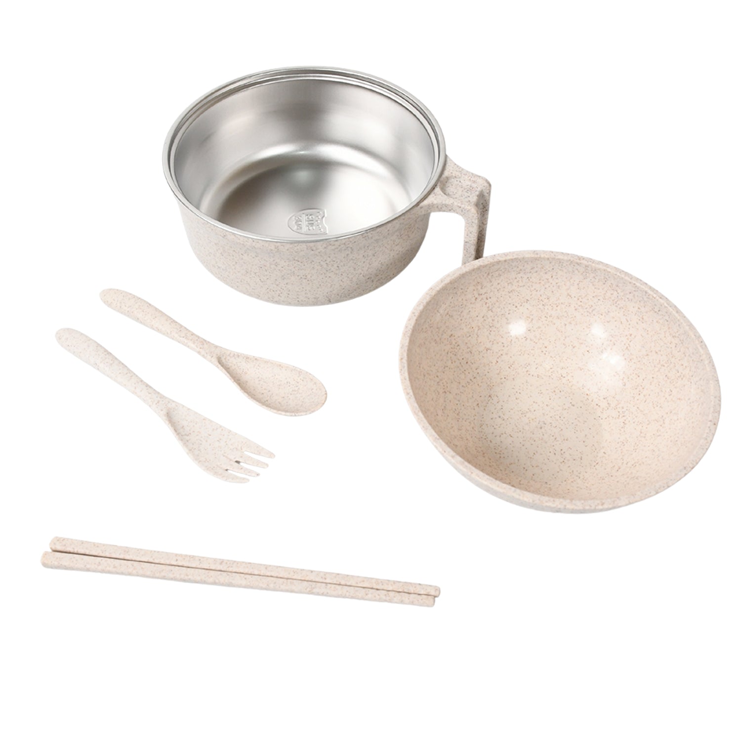 Rice Bowl Noodle 1 Bowl with 1 Lid and Handle Wheat Straw Noodle Bowls with Wheat Straw 1 Fork, 2 Chopsticks, 1 Spoon for Soup Salad Snack Set (6 Pcs Set) - infinityexculsivestore.com