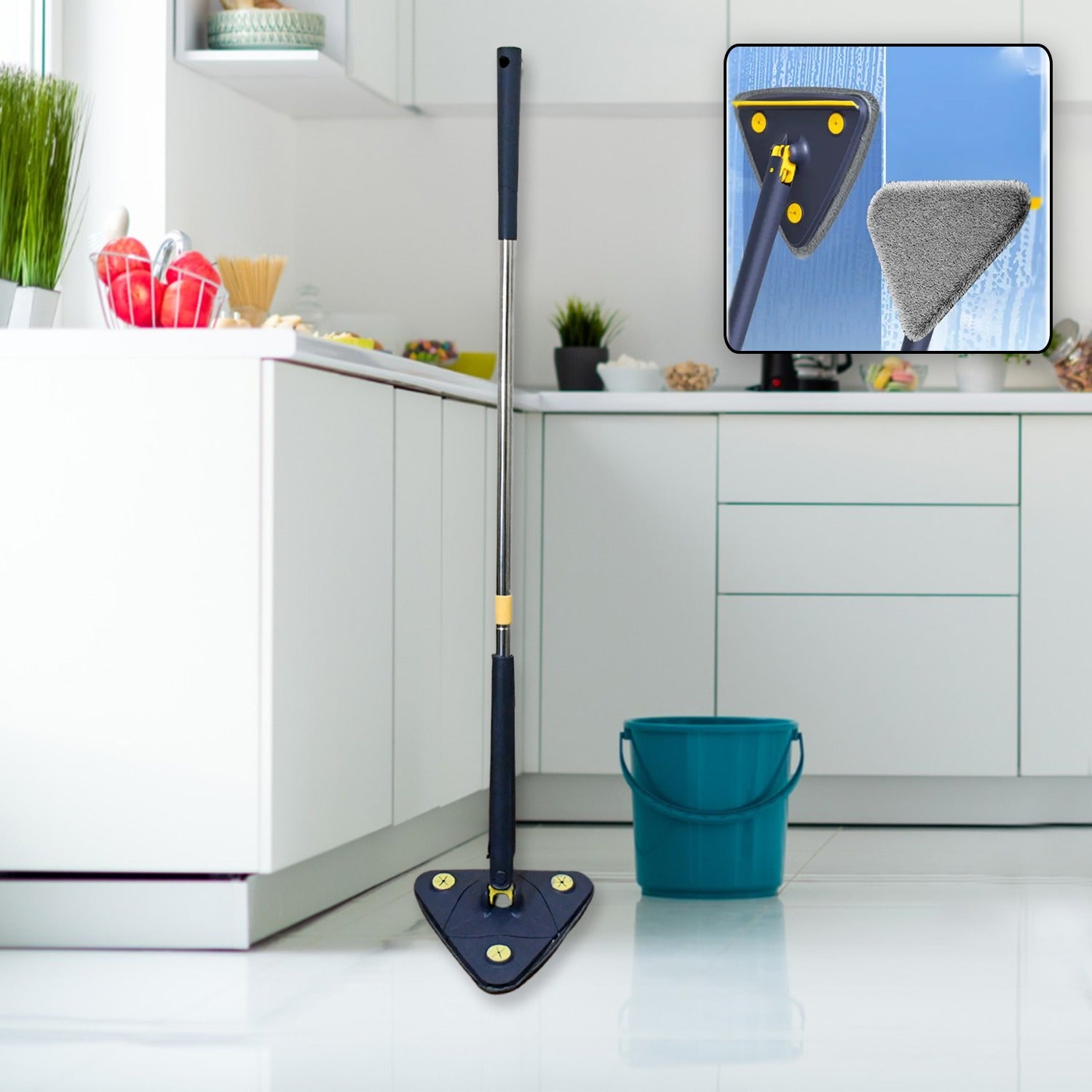 Rotatable Adjustable Triangle Cleaning Mop Triangle Mop with Stainless Steel Long Handle Push - Pull Squeezing Cleaning Mop Dry & Wet Mop for Floor Windows (1 Pc) - infinityexculsivestore.com