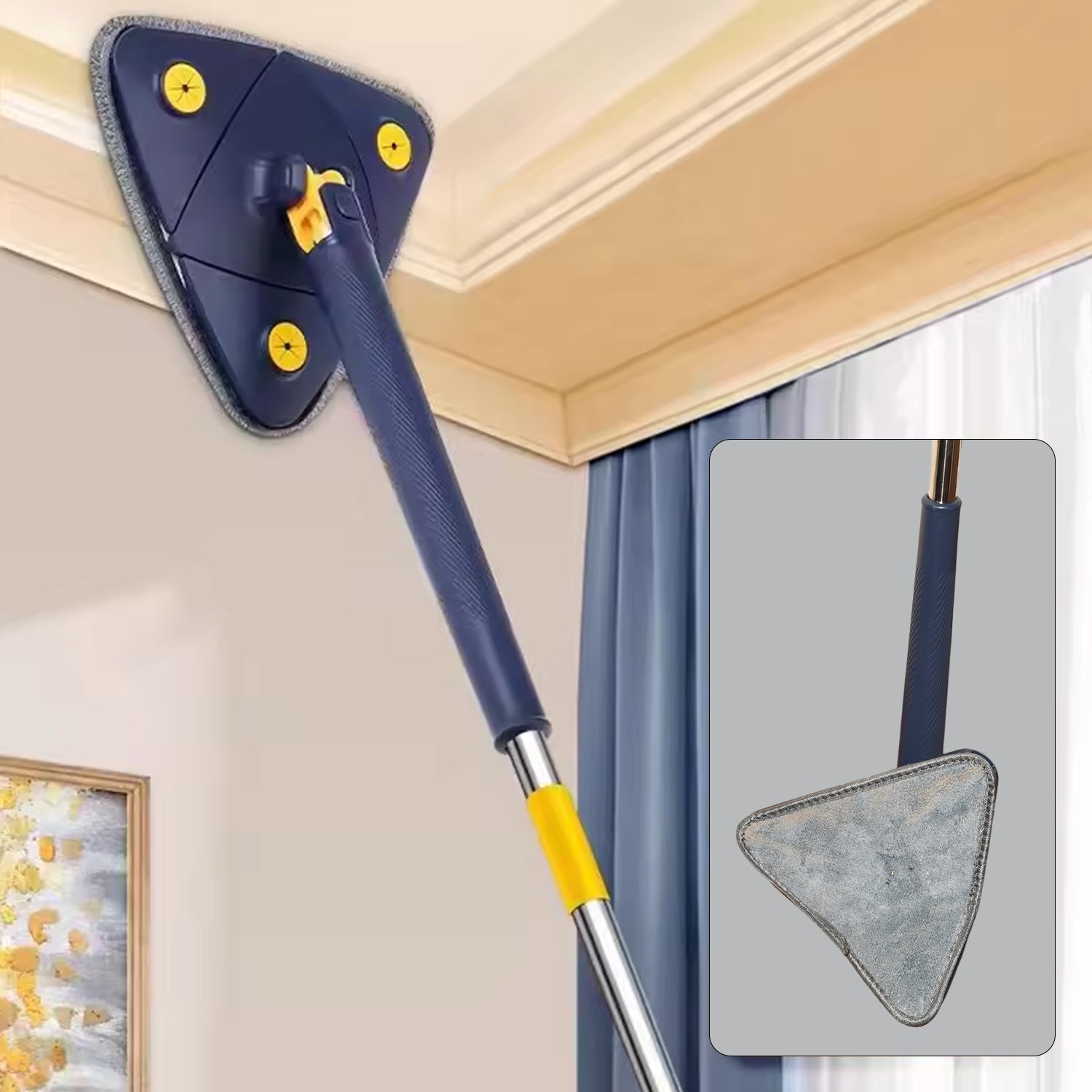 Rotatable Adjustable Triangle Cleaning Mop Triangle Mop with Stainless Steel Long Handle Push - Pull Squeezing Cleaning Mop Dry & Wet Mop for Floor Windows (1 Pc) - infinityexculsivestore.com