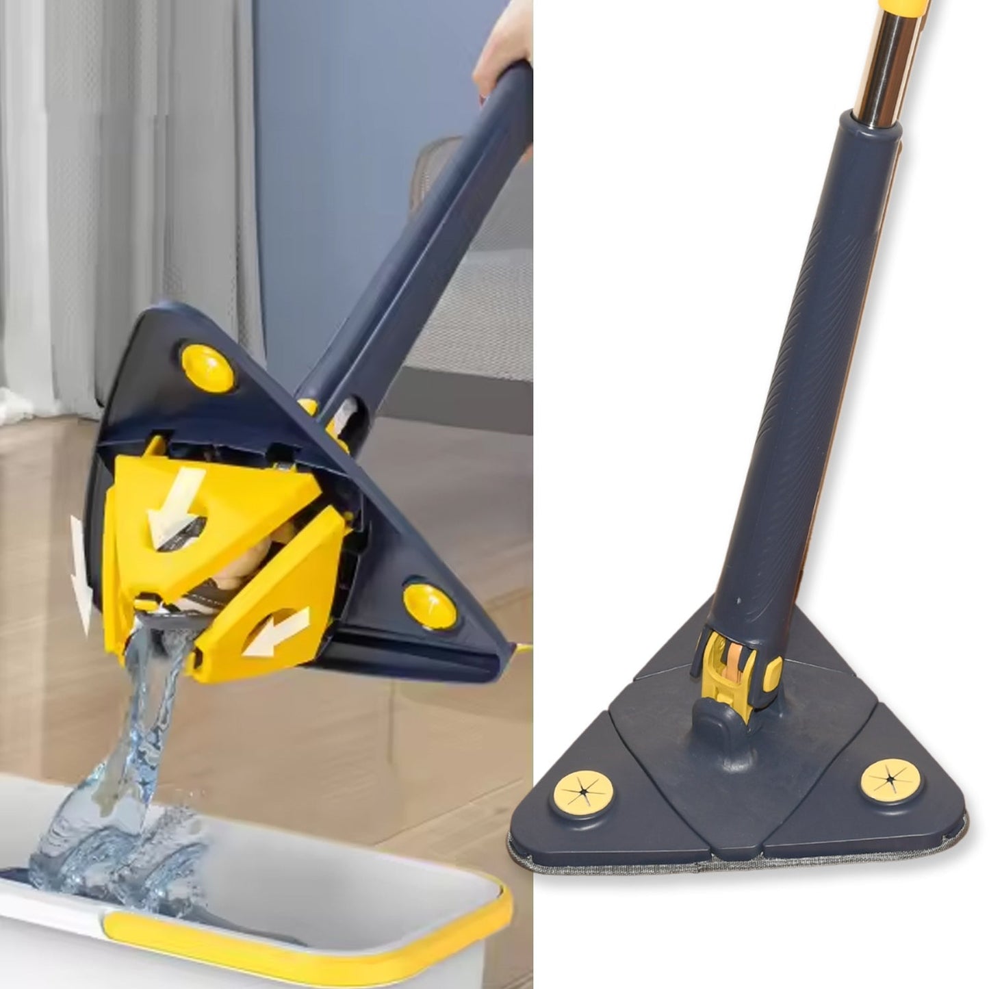 Rotatable Adjustable Triangle Cleaning Mop Triangle Mop with Stainless Steel Long Handle Push - Pull Squeezing Cleaning Mop Dry & Wet Mop for Floor Windows (1 Pc) - infinityexculsivestore.com