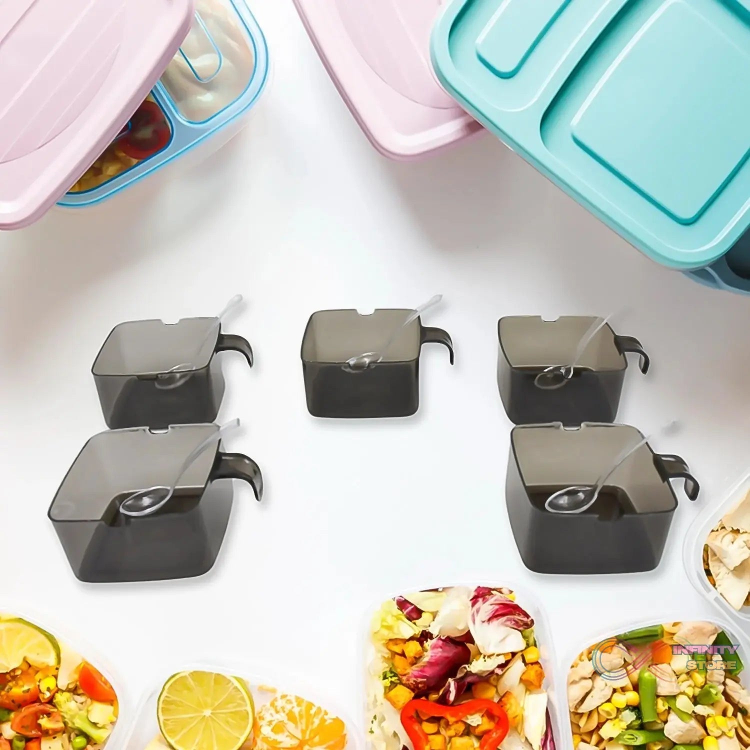 Rotating Spice Jars Vertical Rotatable Seasoning Box 5 Section / Tier With 5 Spoon (1 Set) - infinityexculsivestore.com