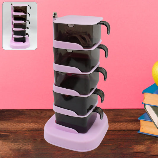 Rotating Spice Jars Vertical Rotatable Seasoning Box 5 Section / Tier With 5 Spoon (1 Set) - infinityexculsivestore.com