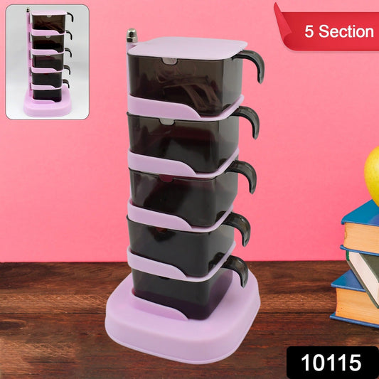 Rotating Spice Jars Vertical Rotatable Seasoning Box 5 Section / Tier With 5 Spoon (1 Set) - infinityexculsivestore.com