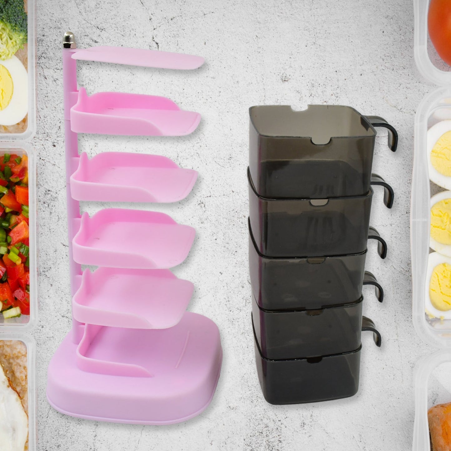 Rotating Spice Jars Vertical Rotatable Seasoning Box 5 Section / Tier With 5 Spoon (1 Set) - infinityexculsivestore.com