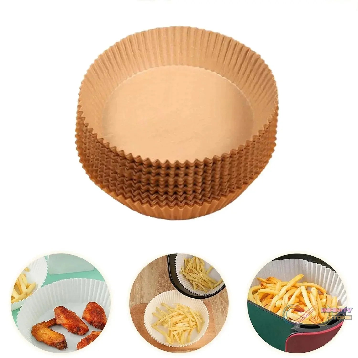 Round Air Fryer Disposable Paper Liner (50 Pcs Set / 160mmx45mm) - infinityexculsivestore.com