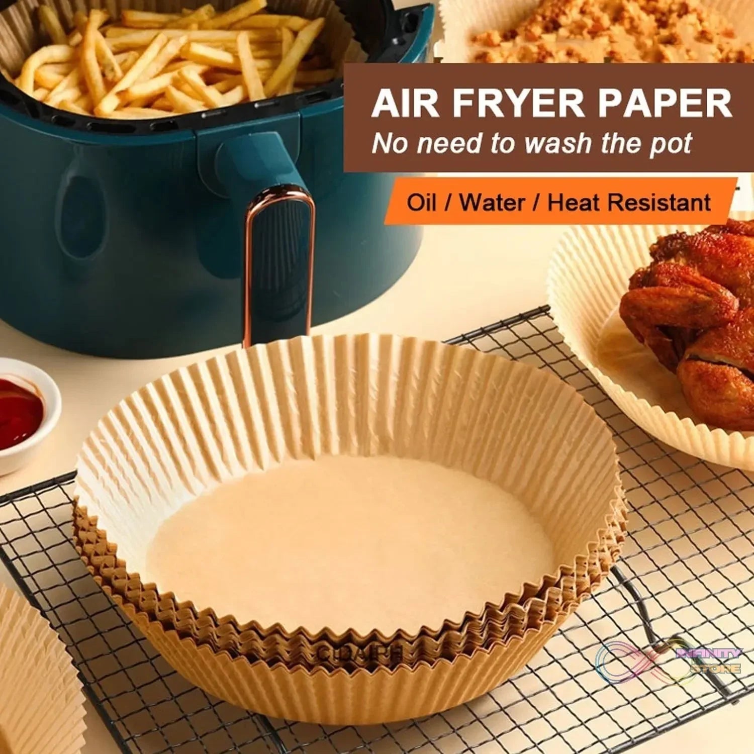 Round Air Fryer Disposable Paper Liner (50 Pcs Set / 160mmx45mm) - infinityexculsivestore.com