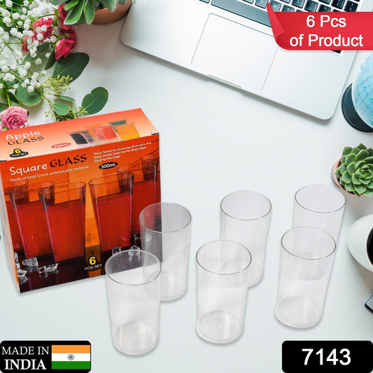 Round Clear Plastic Water Glass Juice Beer Wine Plastic Unbreakable Transparent Glass Set ( 300ml 6pc ) - infinityexculsivestore.com