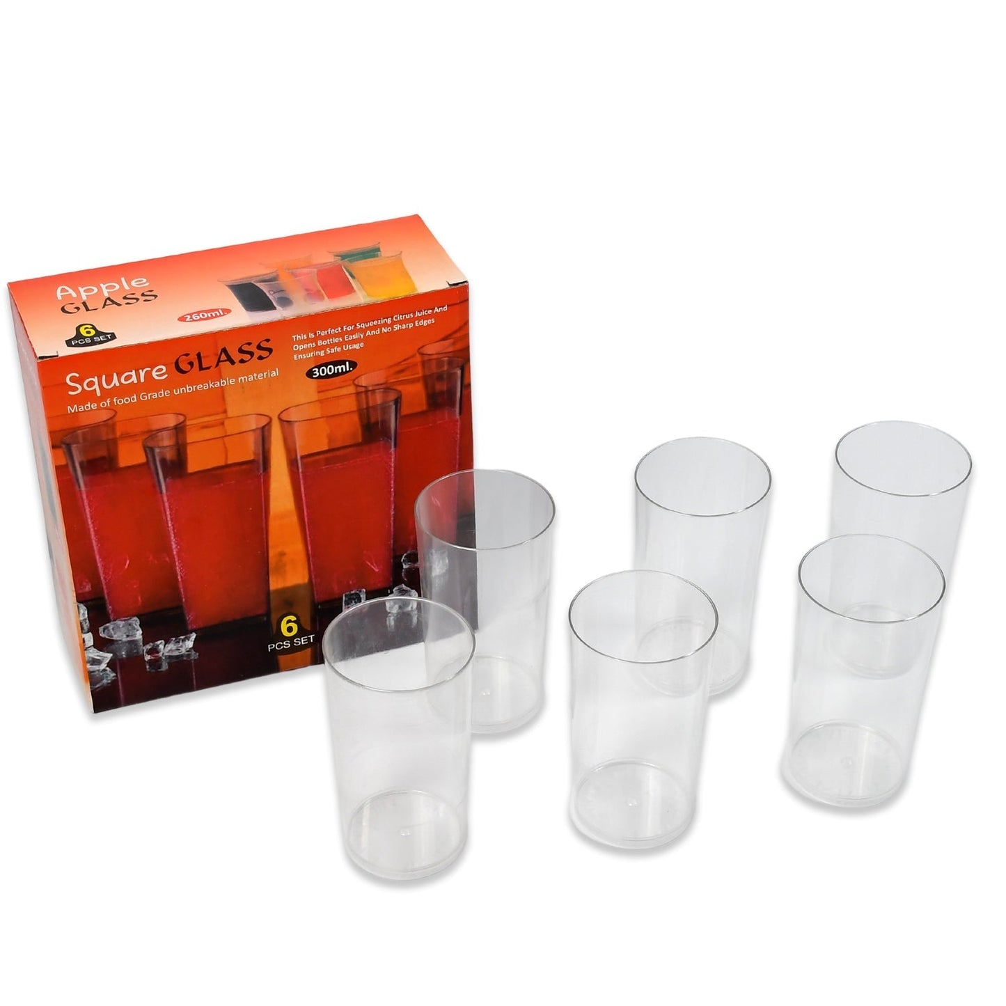Round Clear Plastic Water Glass Juice Beer Wine Plastic Unbreakable Transparent Glass Set ( 300ml 6pc ) - infinityexculsivestore.com