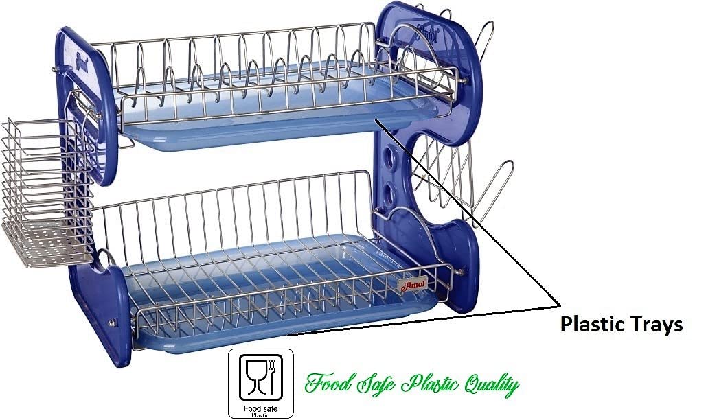STAINLESS STEEL DRAIN BOWL STORAGE RACK HOLDER PLATE DISH CUTLERY CUP RACK WITH TRAY KITCHEN SHELF STAND - infinityexculsivestore.com