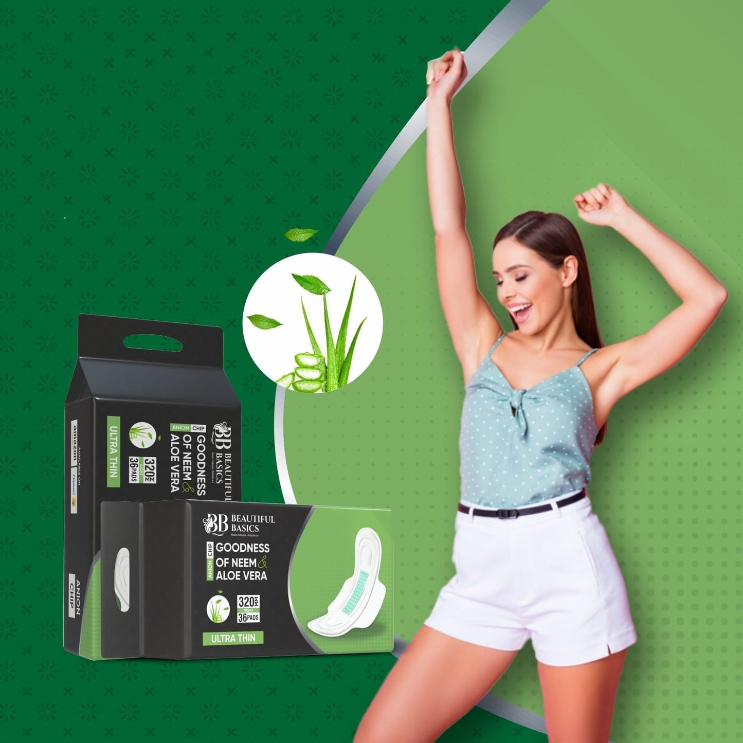 Sanitary Pads for Women With Goodness of Neem & Aloe Vera | Ultra Thin | Leakage Protection | PH Balance | With Antibacterial Anion Chip | 5X More Absorbance (320 mm / 36 Pads) - infinityexculsivestore.com