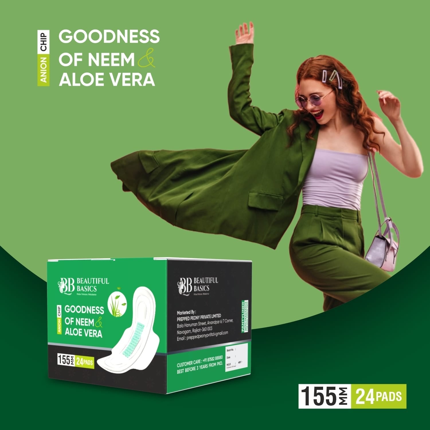 Sanitary Pantyliner with Neem & Aloe Vera, Ultra Thin, PH Balanced, Antibacterial (24 Pads, 155mm) - infinityexculsivestore.com