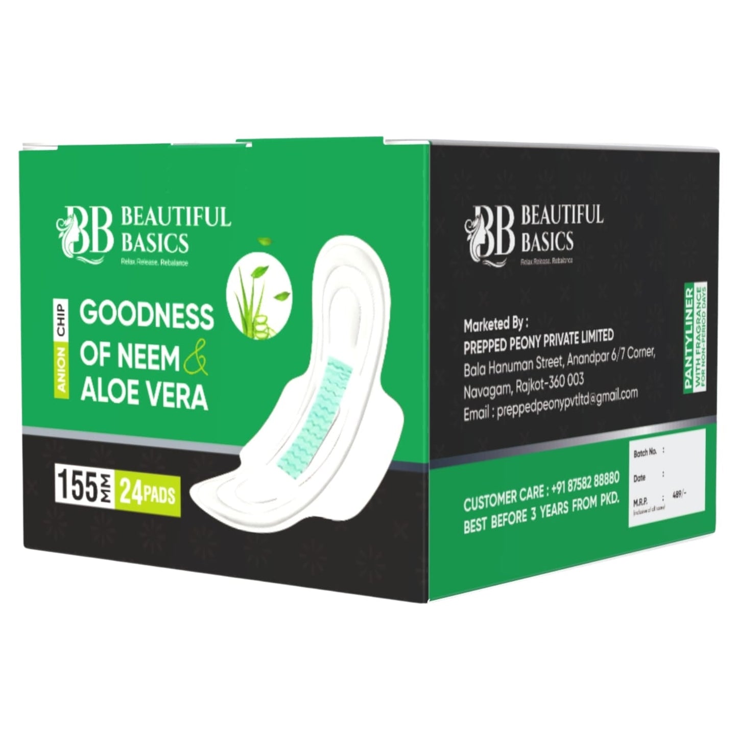 Sanitary Pantyliner with Neem & Aloe Vera, Ultra Thin, PH Balanced, Antibacterial (24 Pads, 155mm) - infinityexculsivestore.com