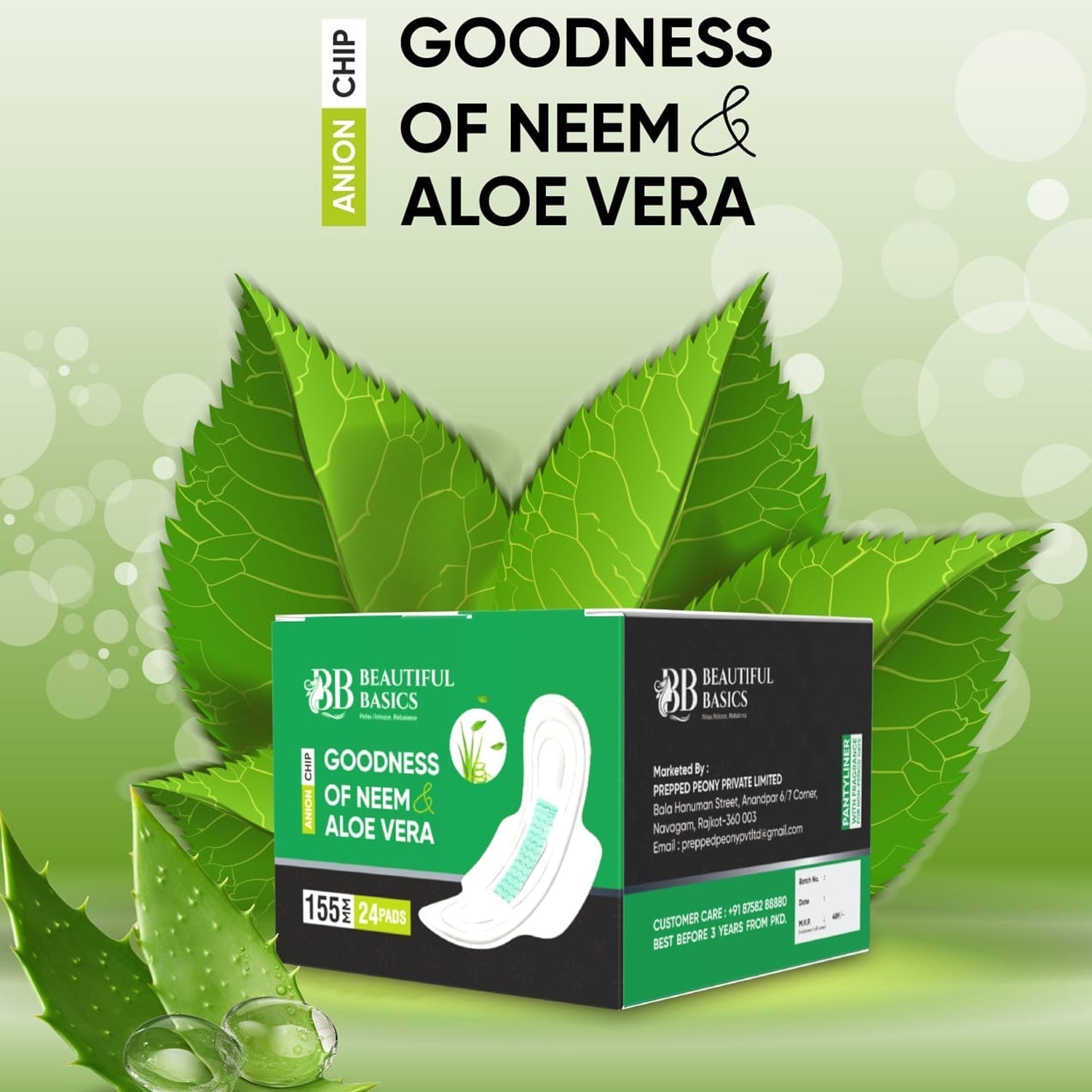 Sanitary Pantyliner with Neem & Aloe Vera, Ultra Thin, PH Balanced, Antibacterial (24 Pads, 155mm) - infinityexculsivestore.com