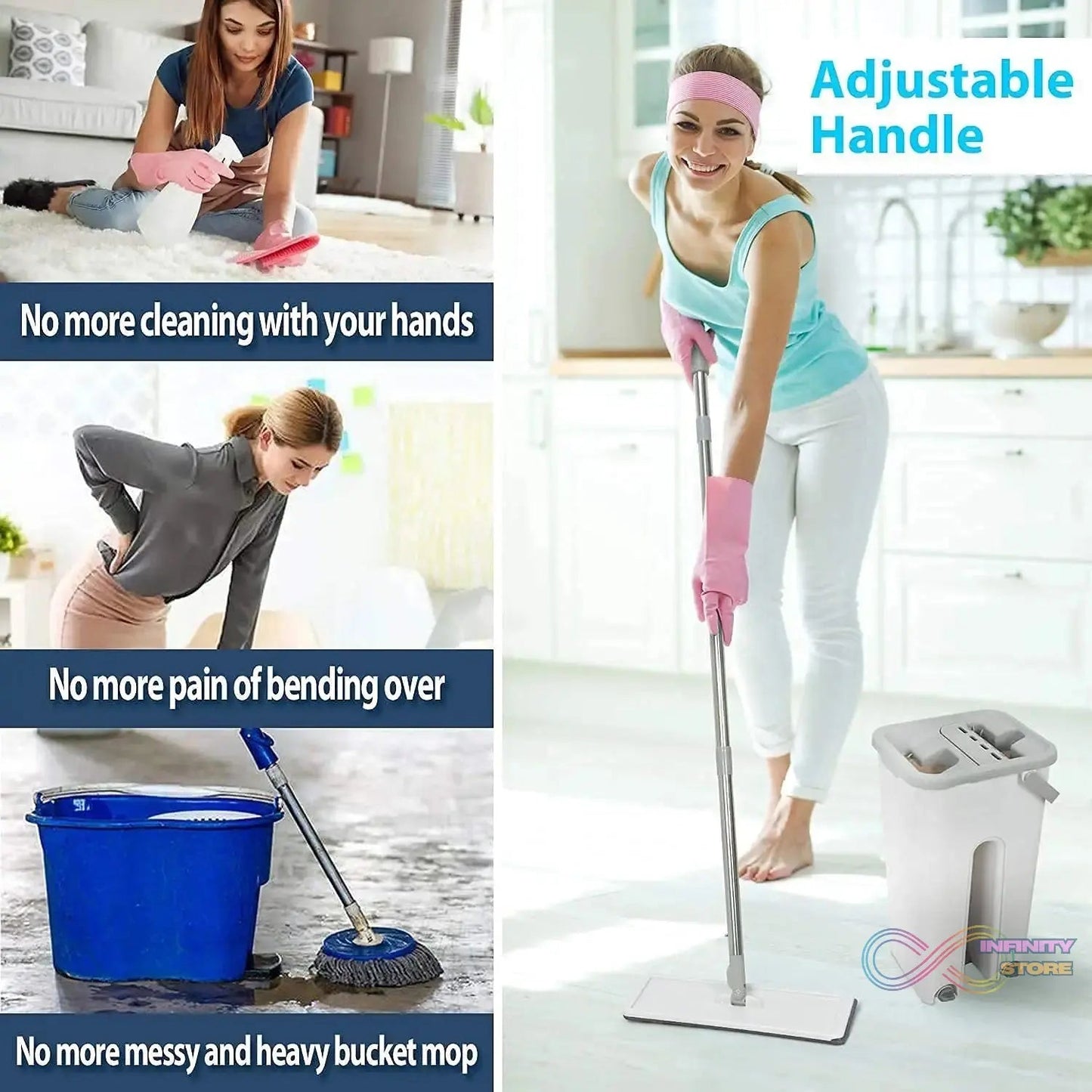 Scratch Cleaning MOP with 2 in 1 SELF Clean WASH Dry Hands Free Flat Mop - infinityexculsivestore.com