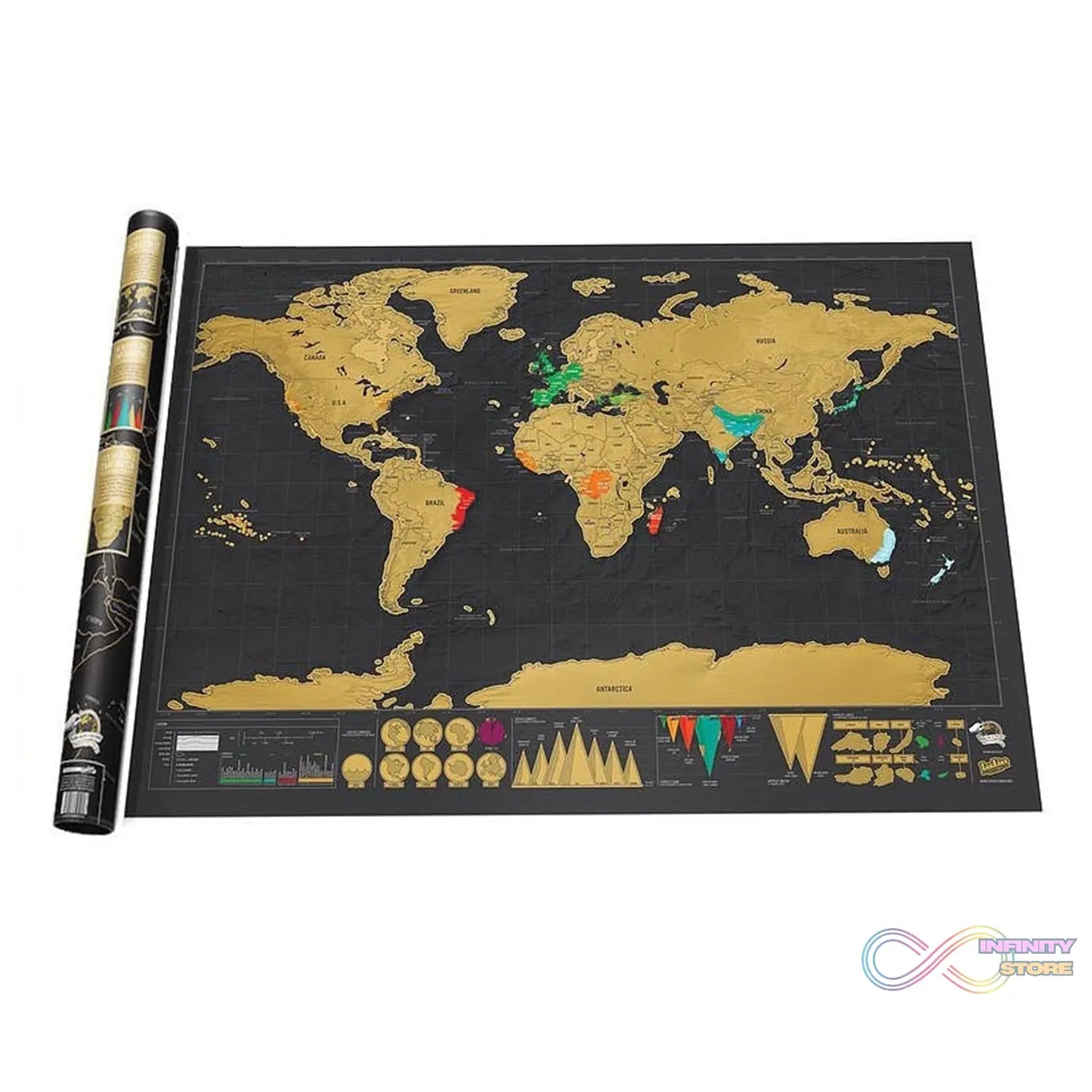 Colorful scratch-off world map for tracking travel.
