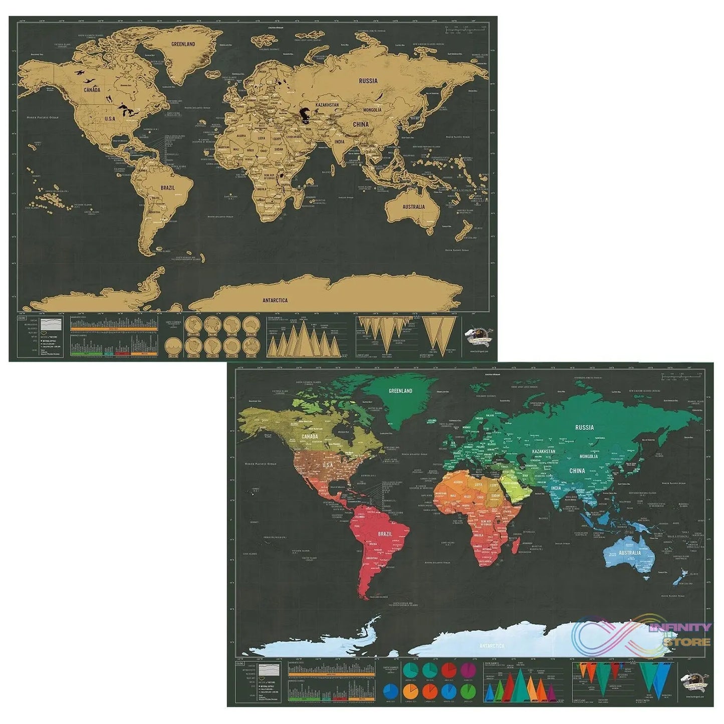 Detailed scratch-off map for marking visited countries.
