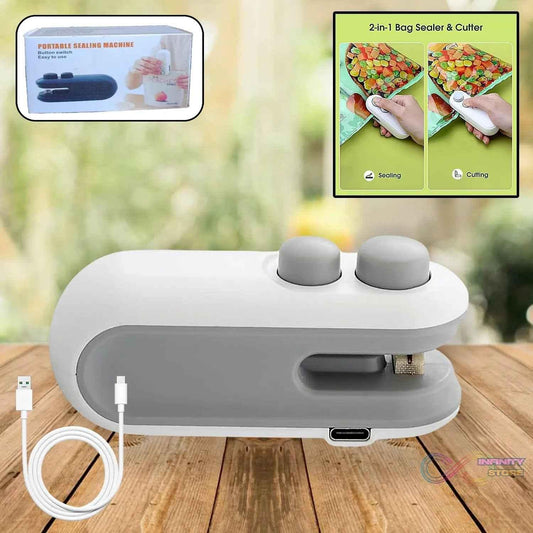 Mini Bag Sealer, 2 in 1 Seal & Cutter Heat Sealers, TYPE - C USB Charging Portable Bag Reseller, Handle Food Sealer, Sealing Machine for Food Storage Plastic Bags Snacks Keep Food Fresh - infinityexculsivestore.com