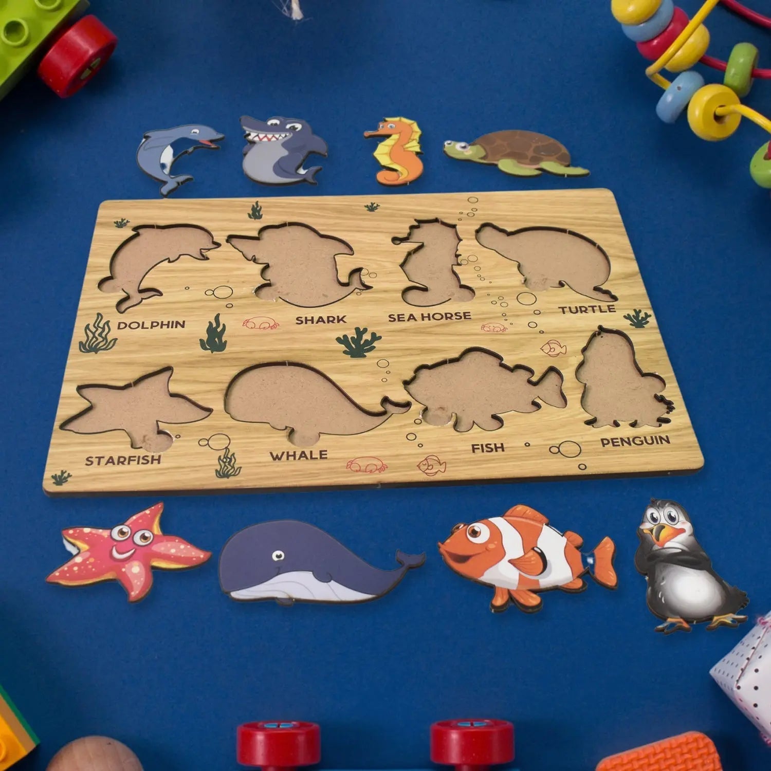 Seawater Animal Wooden Puzzle Learning Educational Board (1 Set) - infinityexculsivestore.com