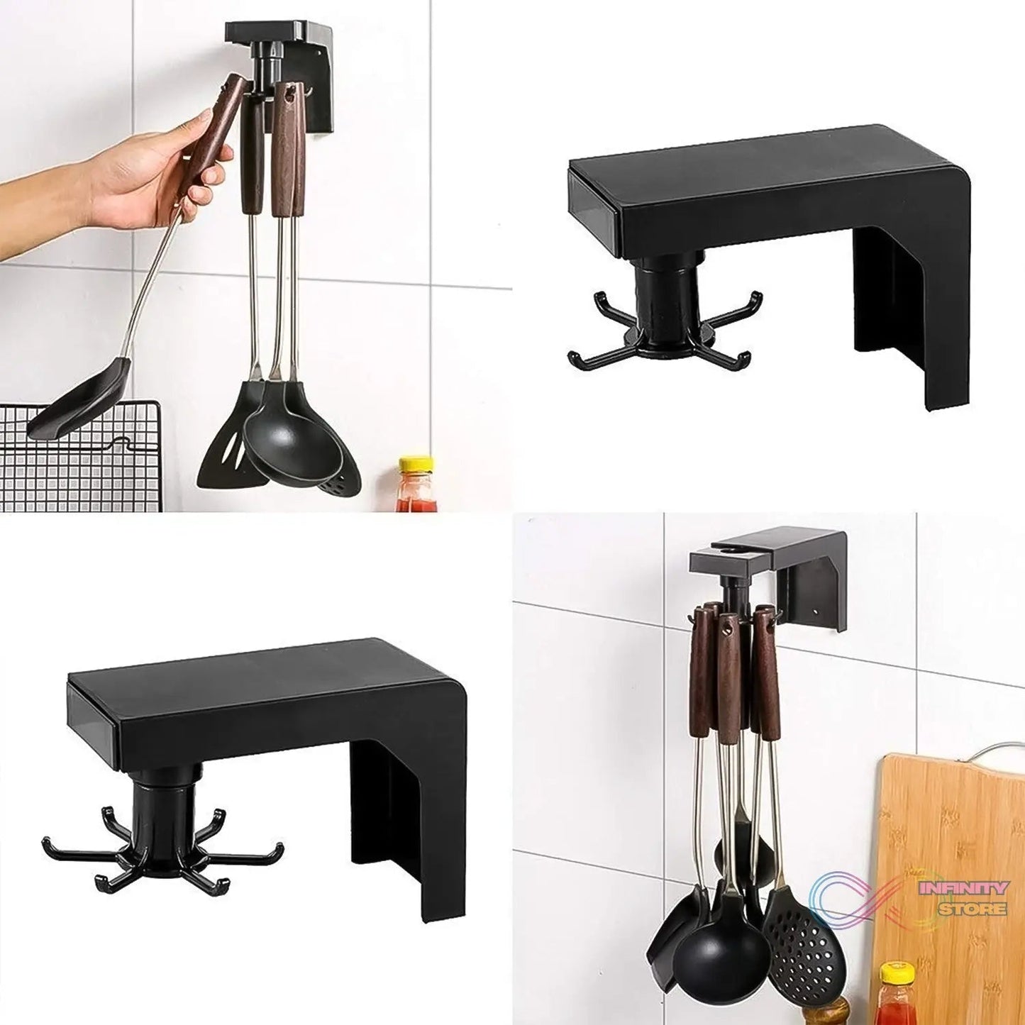 Self Adhesive 360 Degree Rotating Cooking Utensils Holder (1 Pc) - infinityexculsivestore.com