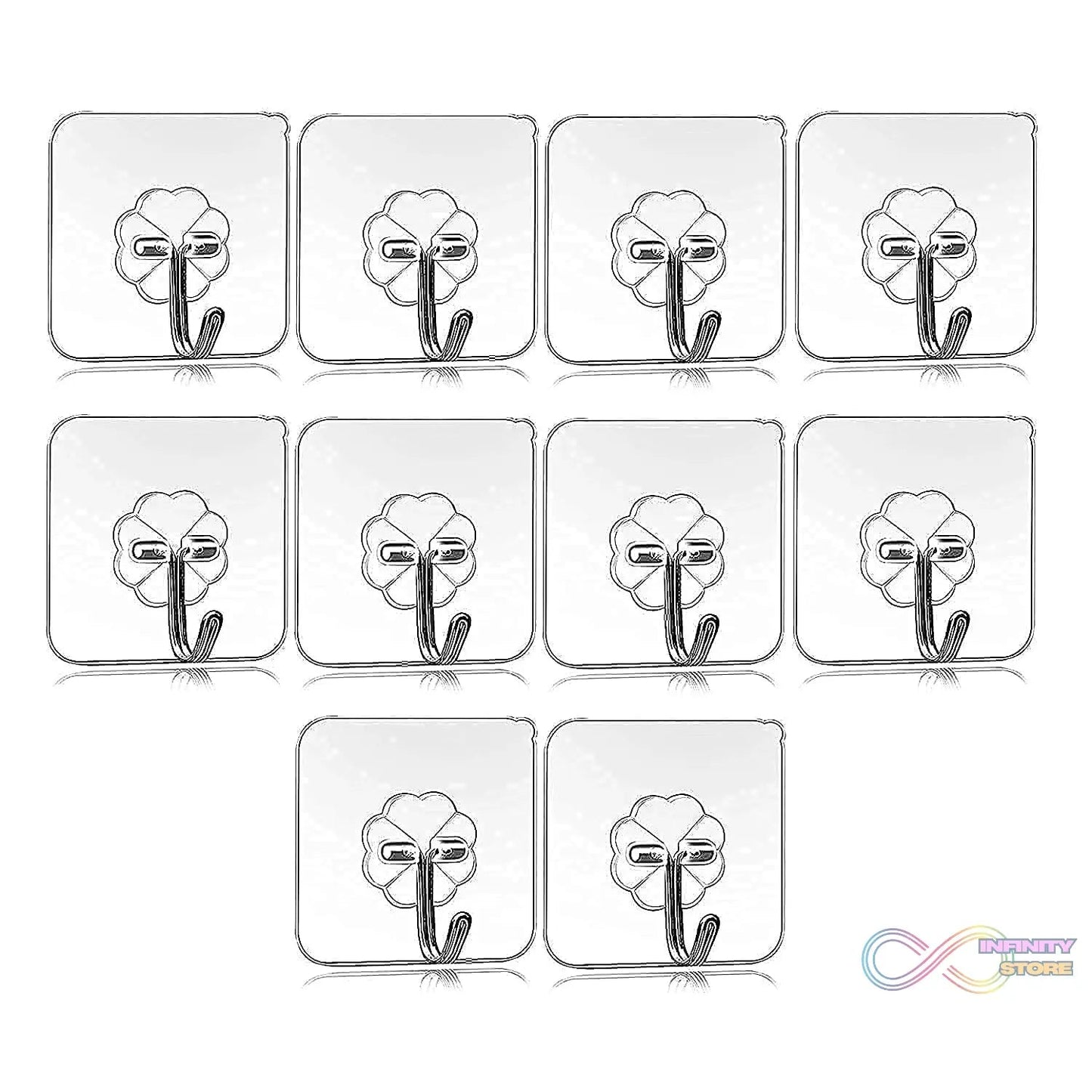 Self Adhesive Transparent Sticky Plastic & Stainless Steel Wall Hooks (10 Pcs Set) - infinityexculsivestore.com