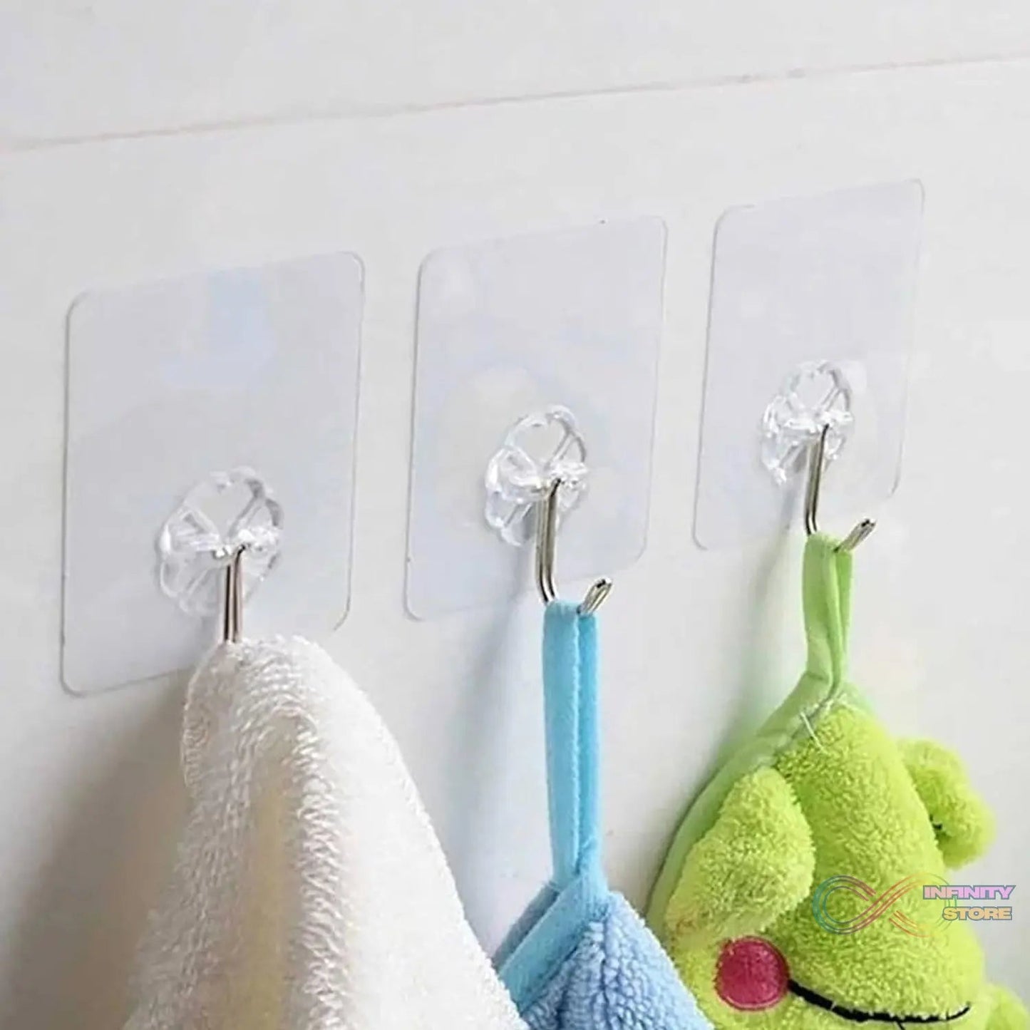 Self Adhesive Transparent Sticky Plastic & Stainless Steel Wall Hooks (10 Pcs Set) - infinityexculsivestore.com