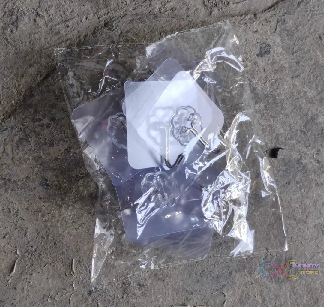 Self Adhesive Transparent Sticky Plastic & Stainless Steel Wall Hooks (10 Pcs Set) - infinityexculsivestore.com