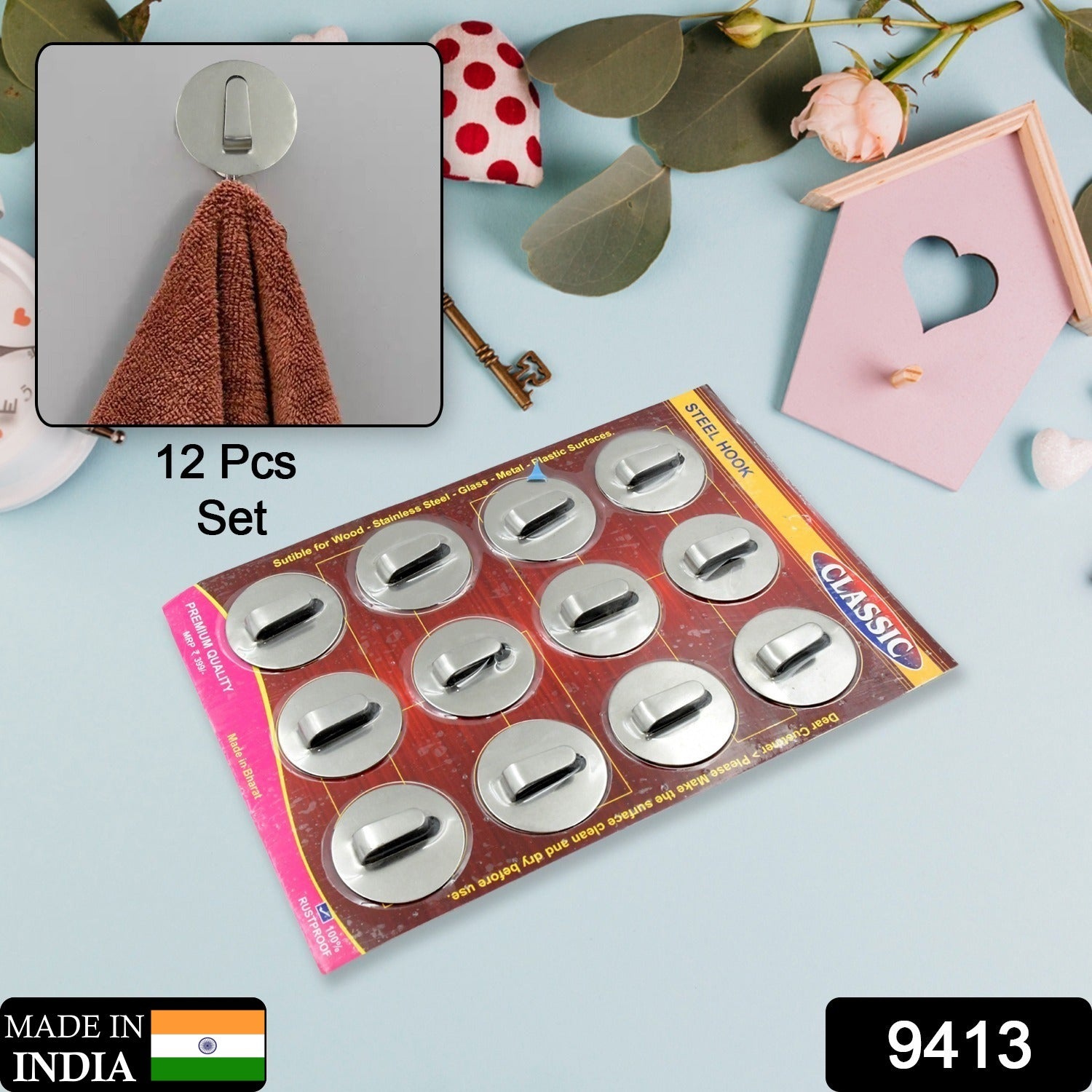 Self - Adhesive Wall Hooks (12 Pcs): Steel, Multipurpose for Home - infinityexculsivestore.com