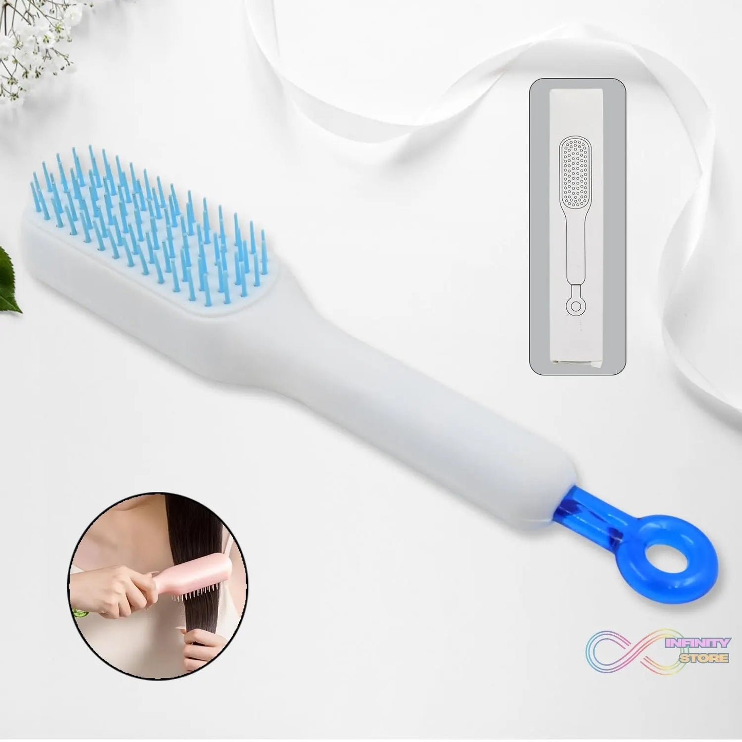 Self - Cleaning Hairbrush, Massage Comb (1 Pc / With Box) - infinityexculsivestore.com
