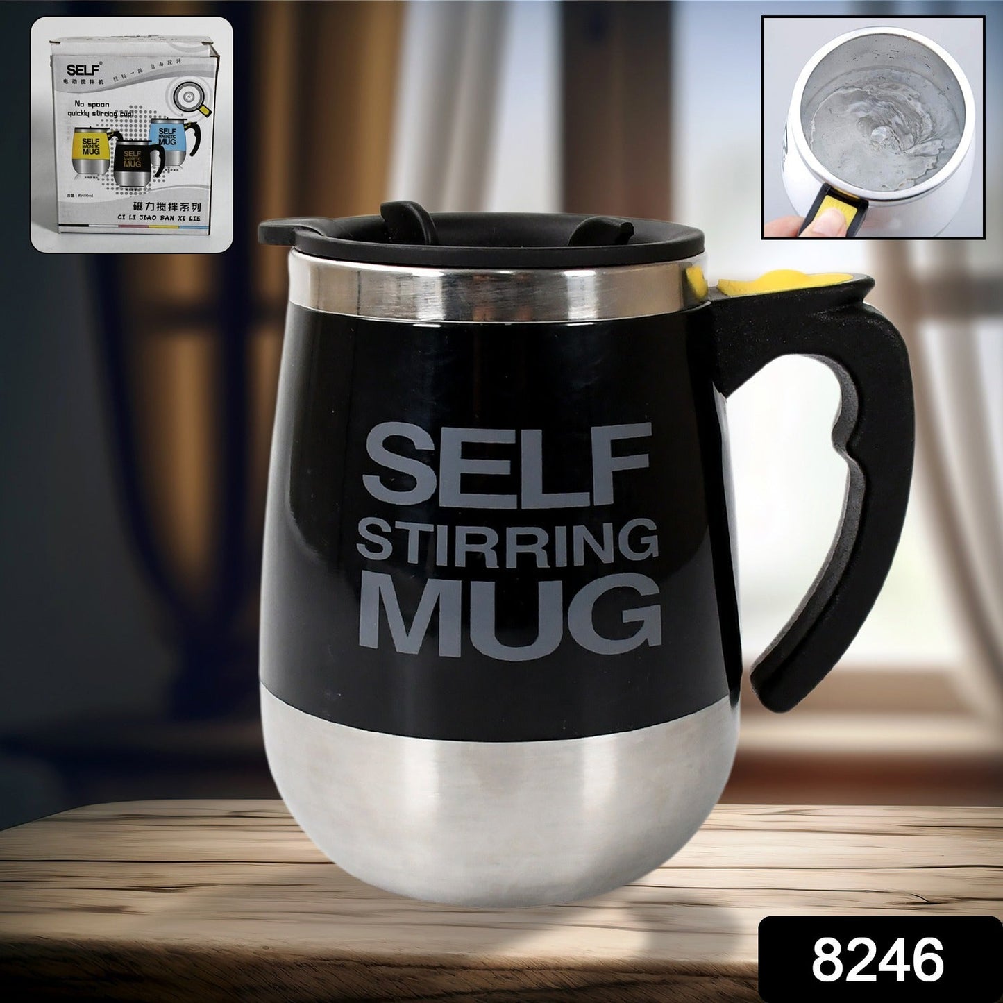 Self Stirring Mug With Lid used in all kinds of household and official places for serving drinks, coffee, any types of beverages etc. (1 Pc / 400 ML) - infinityexculsivestore.com