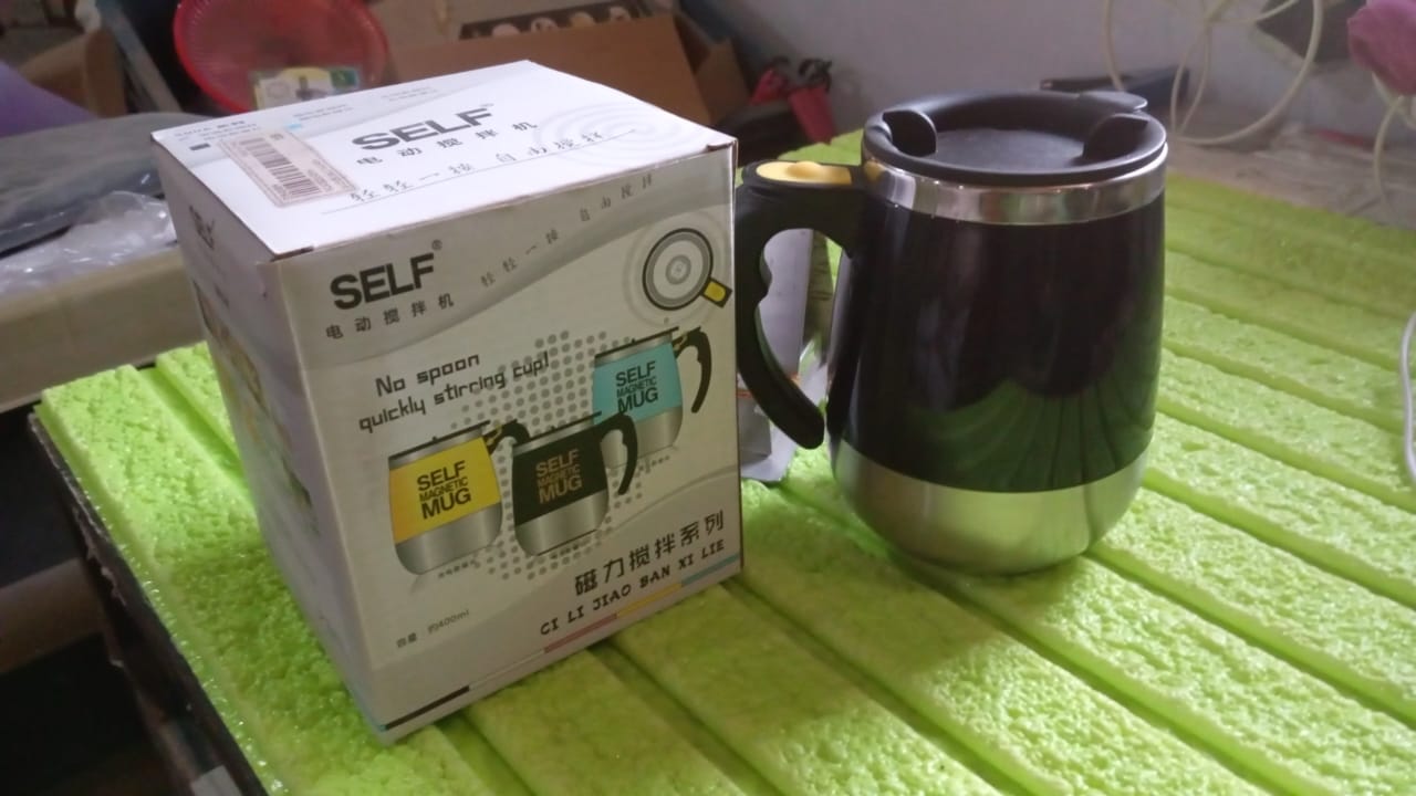 Self Stirring Mug With Lid used in all kinds of household and official places for serving drinks, coffee, any types of beverages etc. (1 Pc / 400 ML) - infinityexculsivestore.com