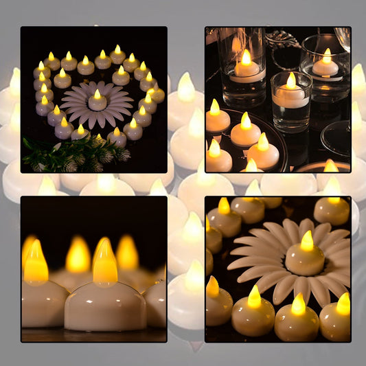 Set of 12 Flameless Floating Candles Battery Operated Tea Lights Tealight Candle - Decorative, Wedding.( Diya , Divo , Diva , Deepak , Jyoti ,) - infinityexculsivestore.com