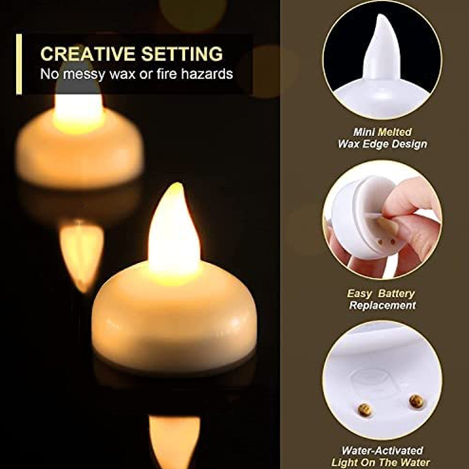 Set of 12 Flameless Floating Candles Battery Operated Tea Lights Tealight Candle - Decorative, Wedding.( Diya , Divo , Diva , Deepak , Jyoti ,) - infinityexculsivestore.com