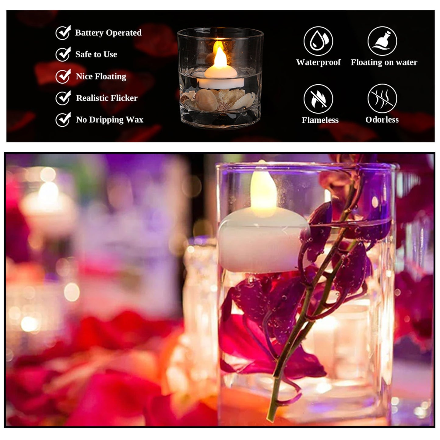 Set of 12 Flameless Floating Candles Battery Operated Tea Lights Tealight Candle - Decorative, Wedding. - infinityexculsivestore.com