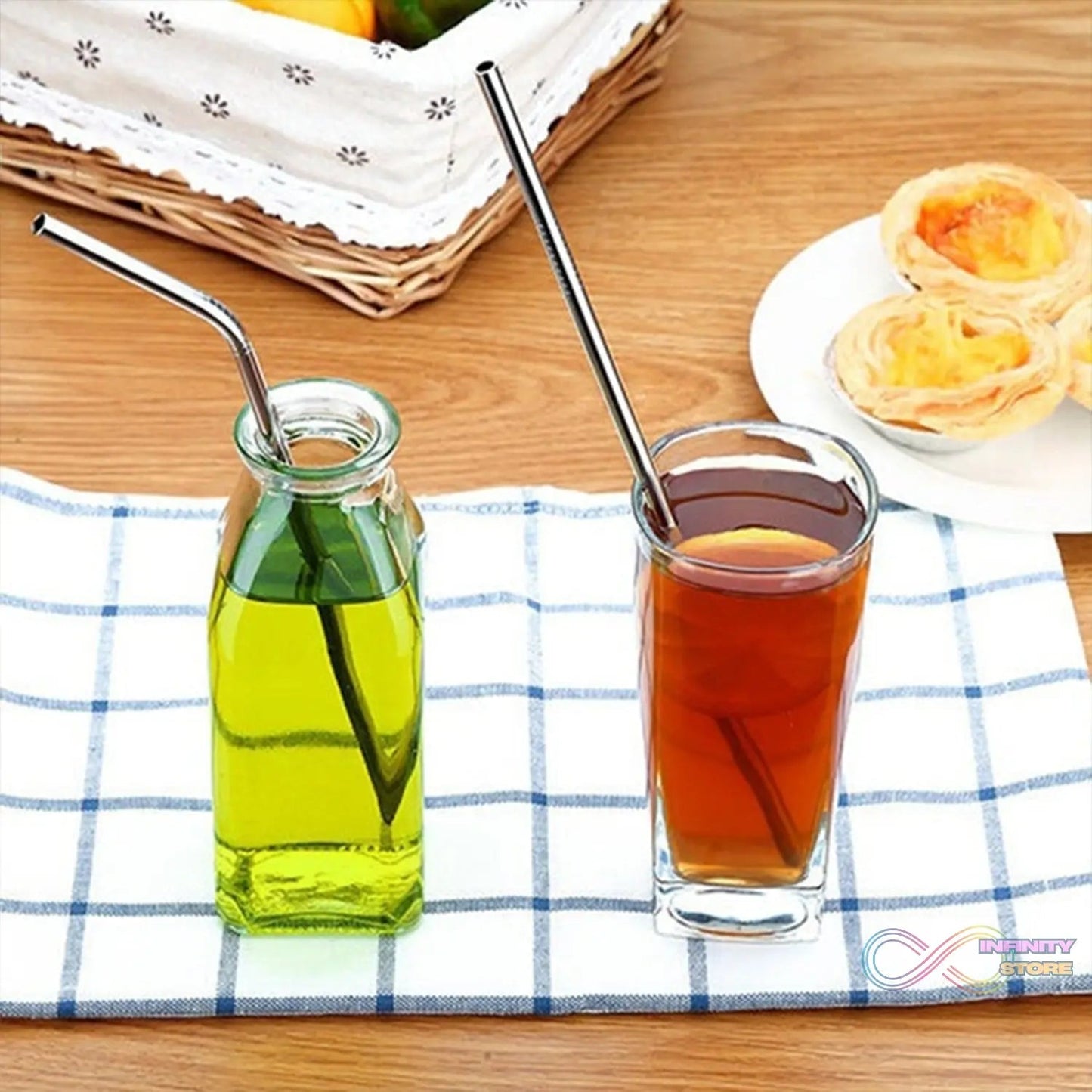 Set of 4 Stainless Steel Straws & Brush (2 Straight straws, 2 Bent straws, 1 Brush) - infinityexculsivestore.com