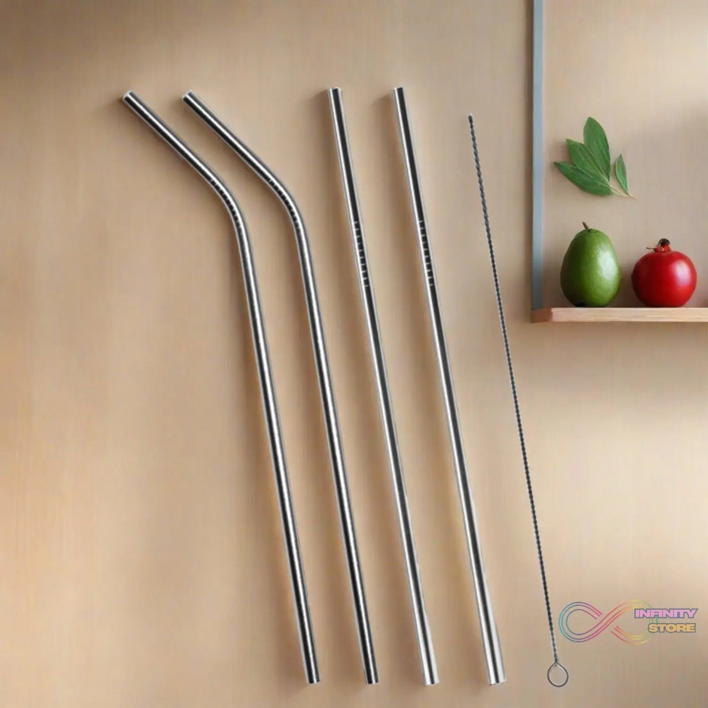 Set of 4 Stainless Steel Straws & Brush (2 Straight straws, 2 Bent straws, 1 Brush) - infinityexculsivestore.com