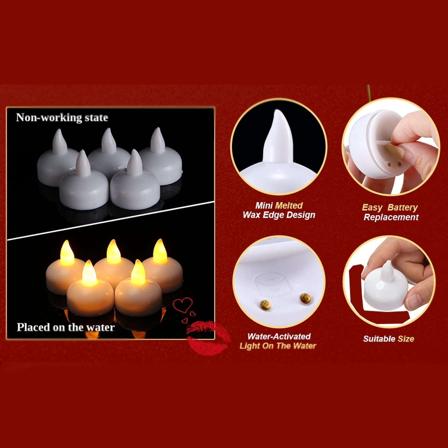 Set of 8Pcs With transparent box. Flameless Floating Candles Battery Operated Tea Lights Tealight Candle - Decorative, Wedding. - infinityexculsivestore.com