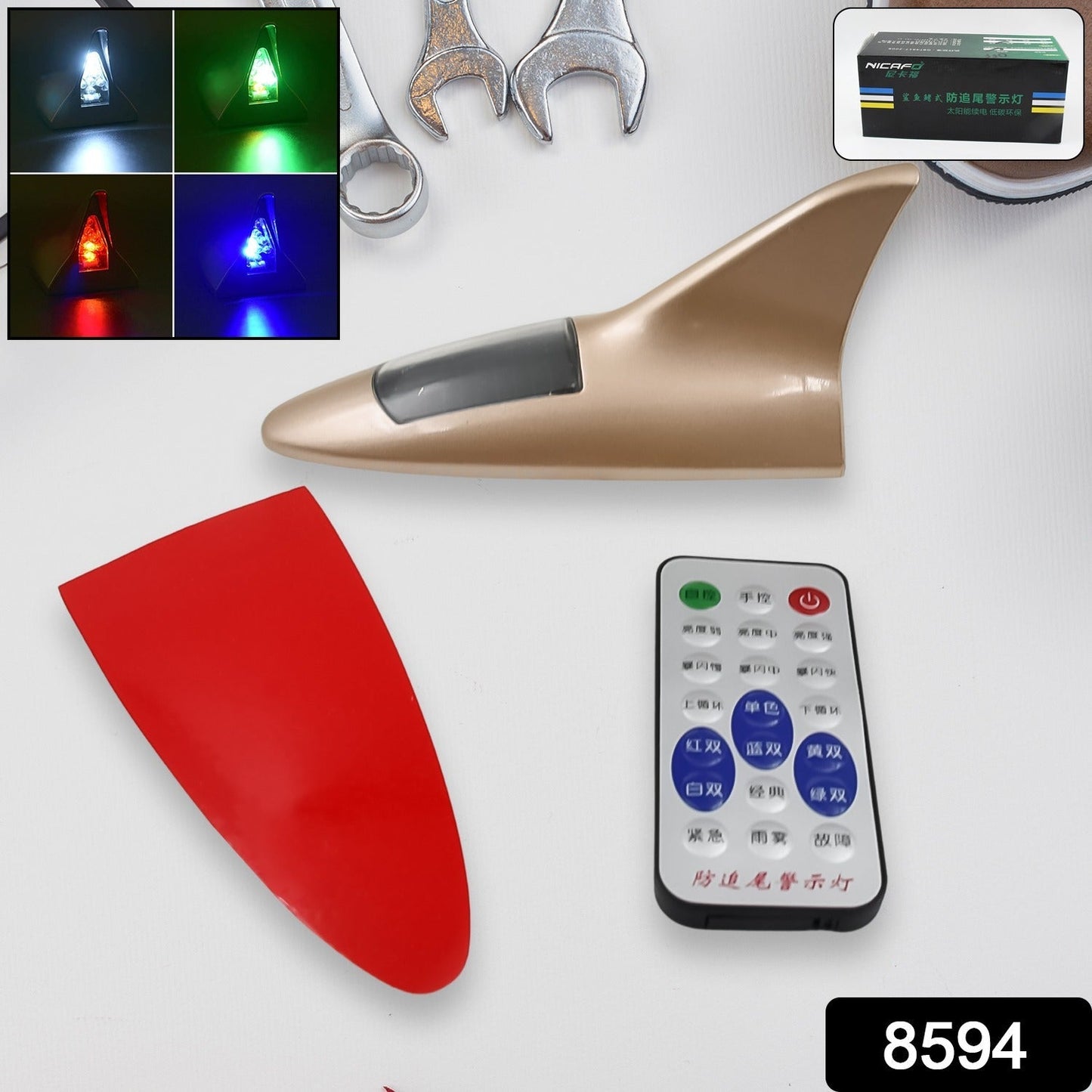 Shark Fin Light With Remote, LED Signal Antenna Solar Shark Fin Car Roof Light Sensor Decoration Flashing Lamps, Solar Powered Radio Signal for Car Lamp Accessories (1 Pc) - infinityexculsivestore.com