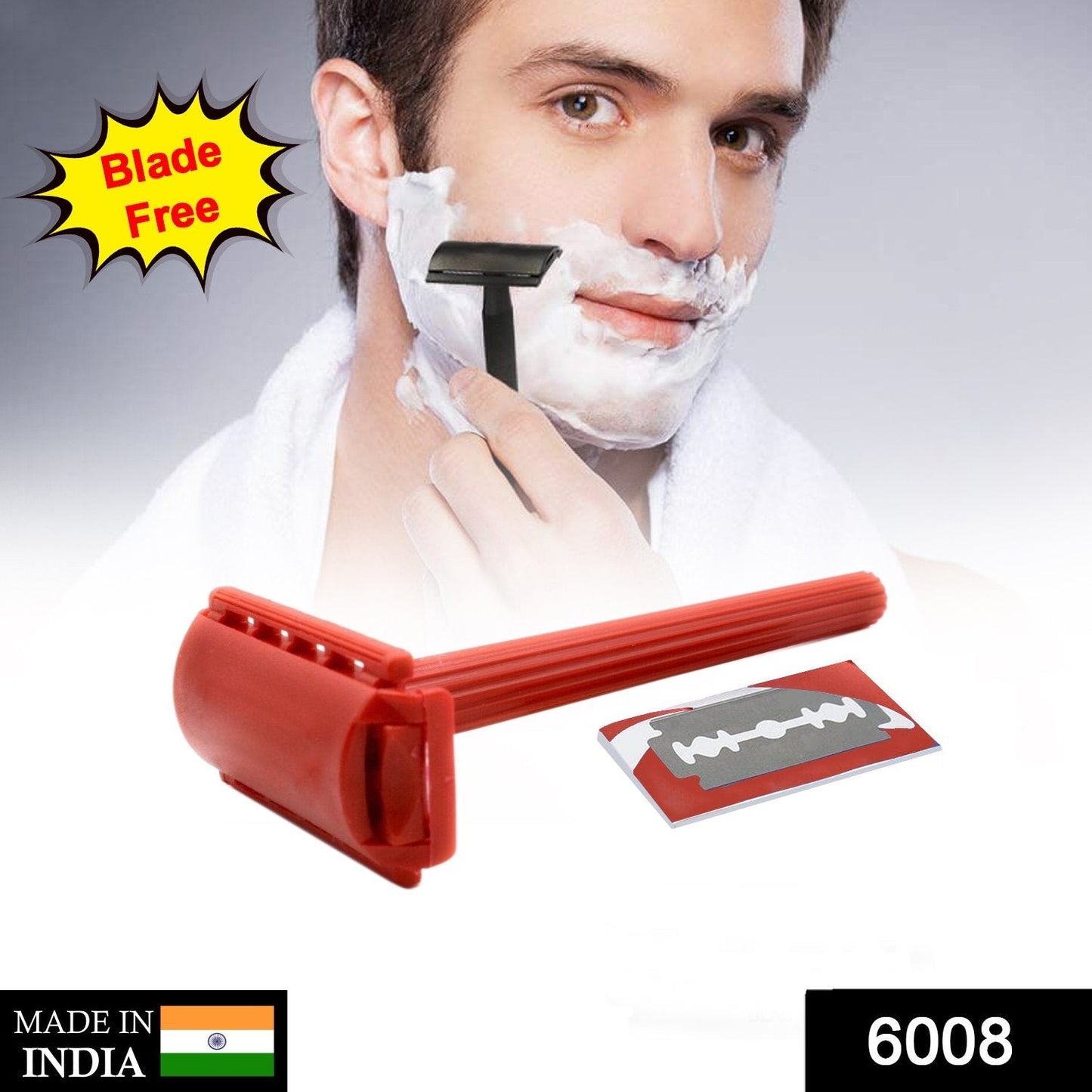 Menβs shaving razor with blade in packaging