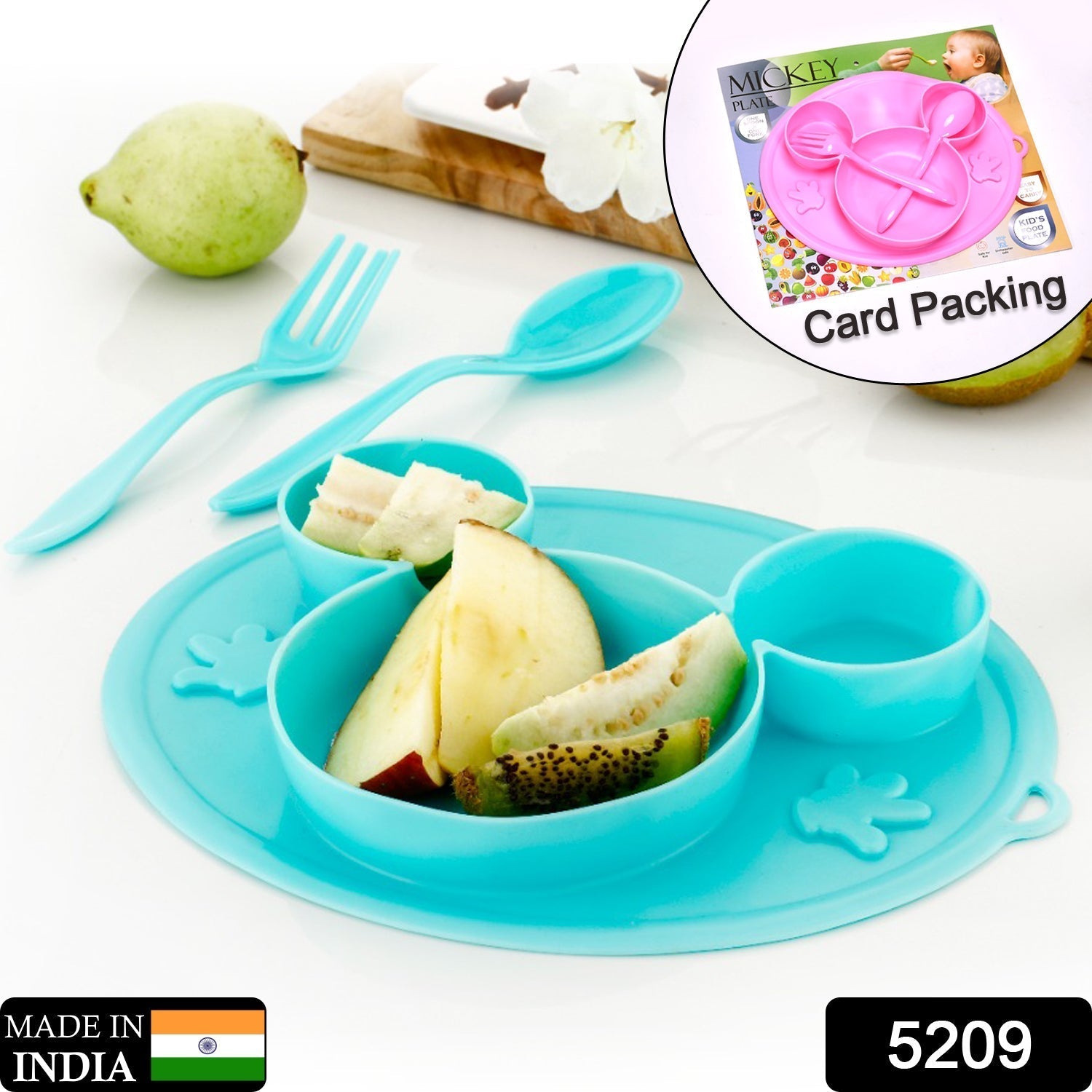 Silicon Micky Plate And 1 Spoon & 1 Fork Card Packing ( 1 Pc Product) - infinityexculsivestore.com