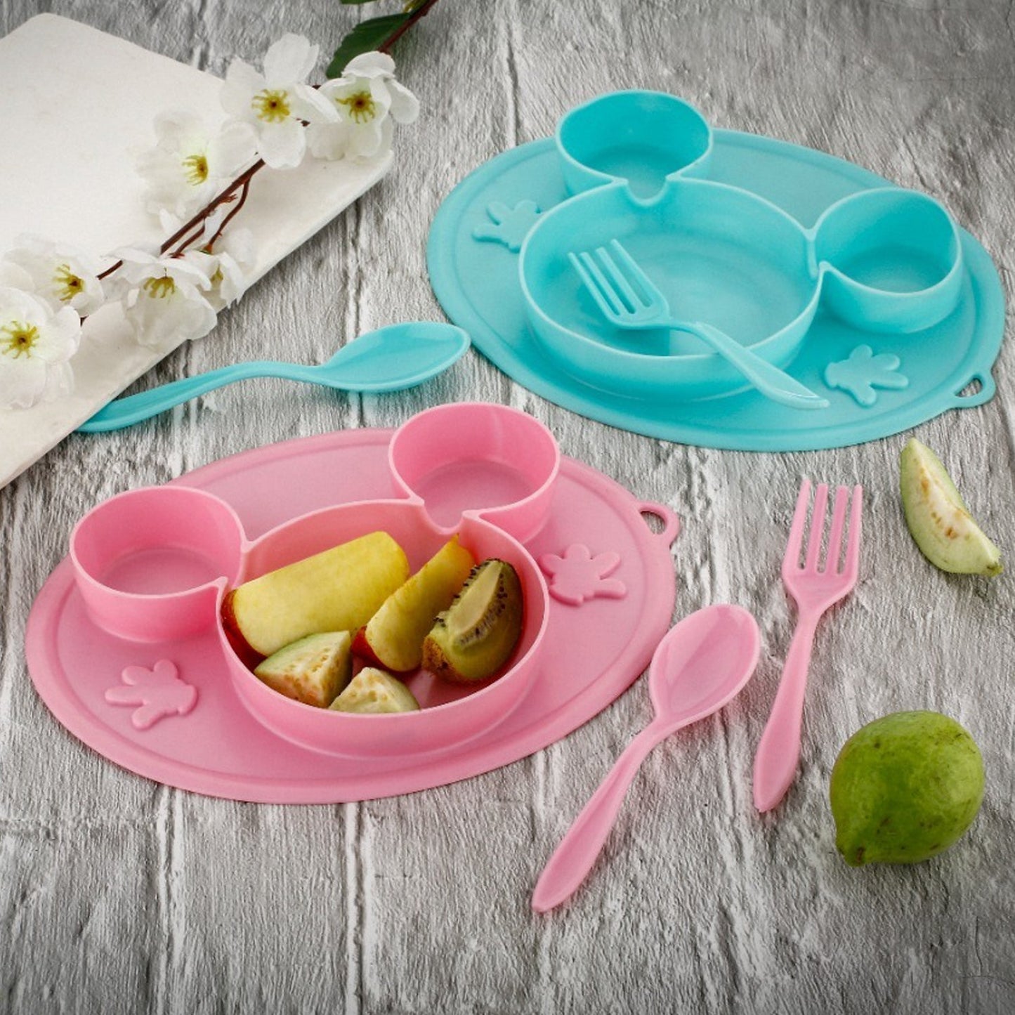 Silicon Micky Plate And 1 Spoon & 1 Fork Card Packing ( 1 Pc Product) - infinityexculsivestore.com